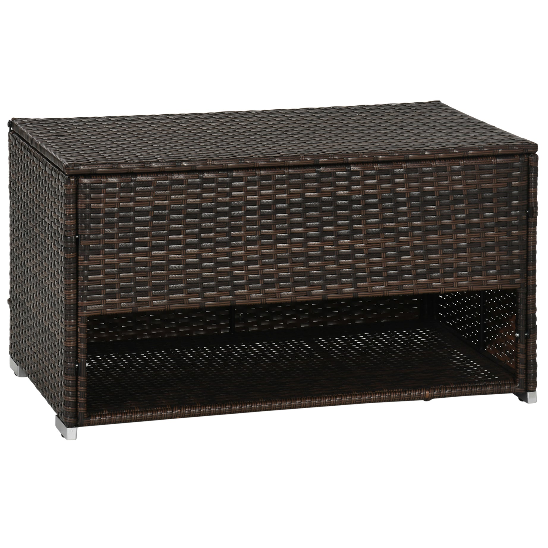 Outsunny Outdoor Deck Box & Shoe Storage, PE Rattan Wicker Towel Rack with Liner for Indoor, Outdoor, Patio Furniture Cushions, Pool, Toys, Garden Tools, Brown--1