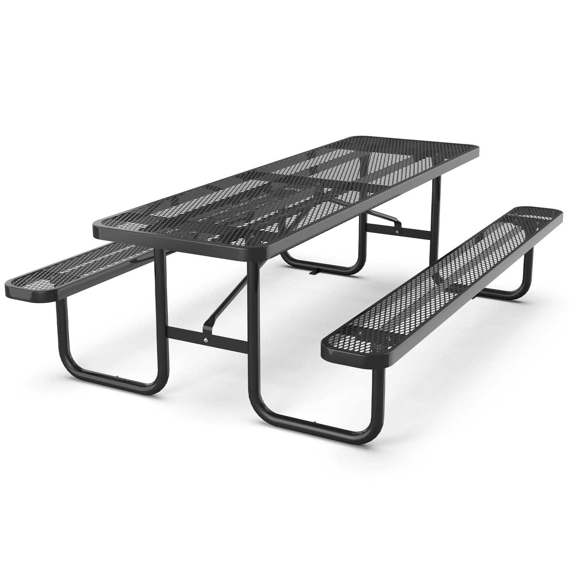 96" Expanded Metal Rectangular Picnic Table, Black--1