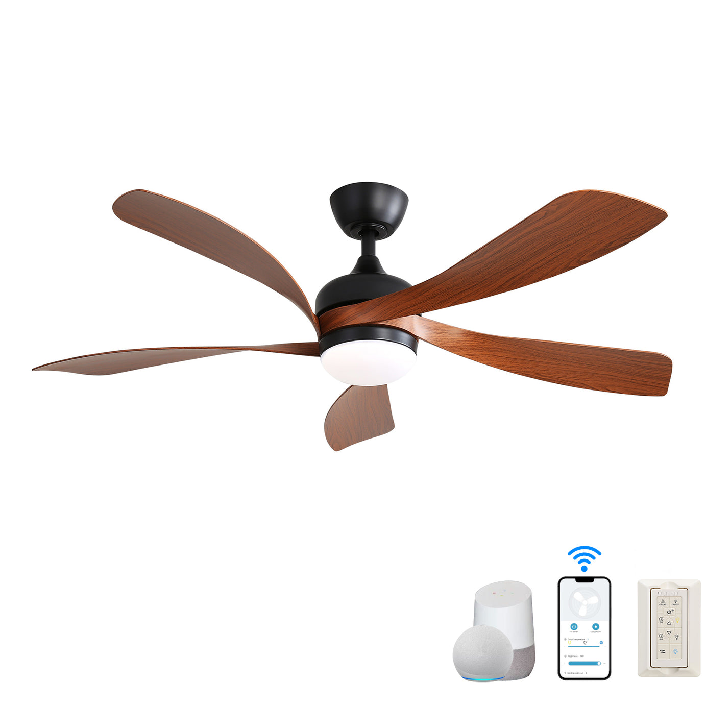 52 Inch Modern Ceiling Fan with 5 ABS Blades Noiseless Reversible DC Motor Black for Bedroom--1