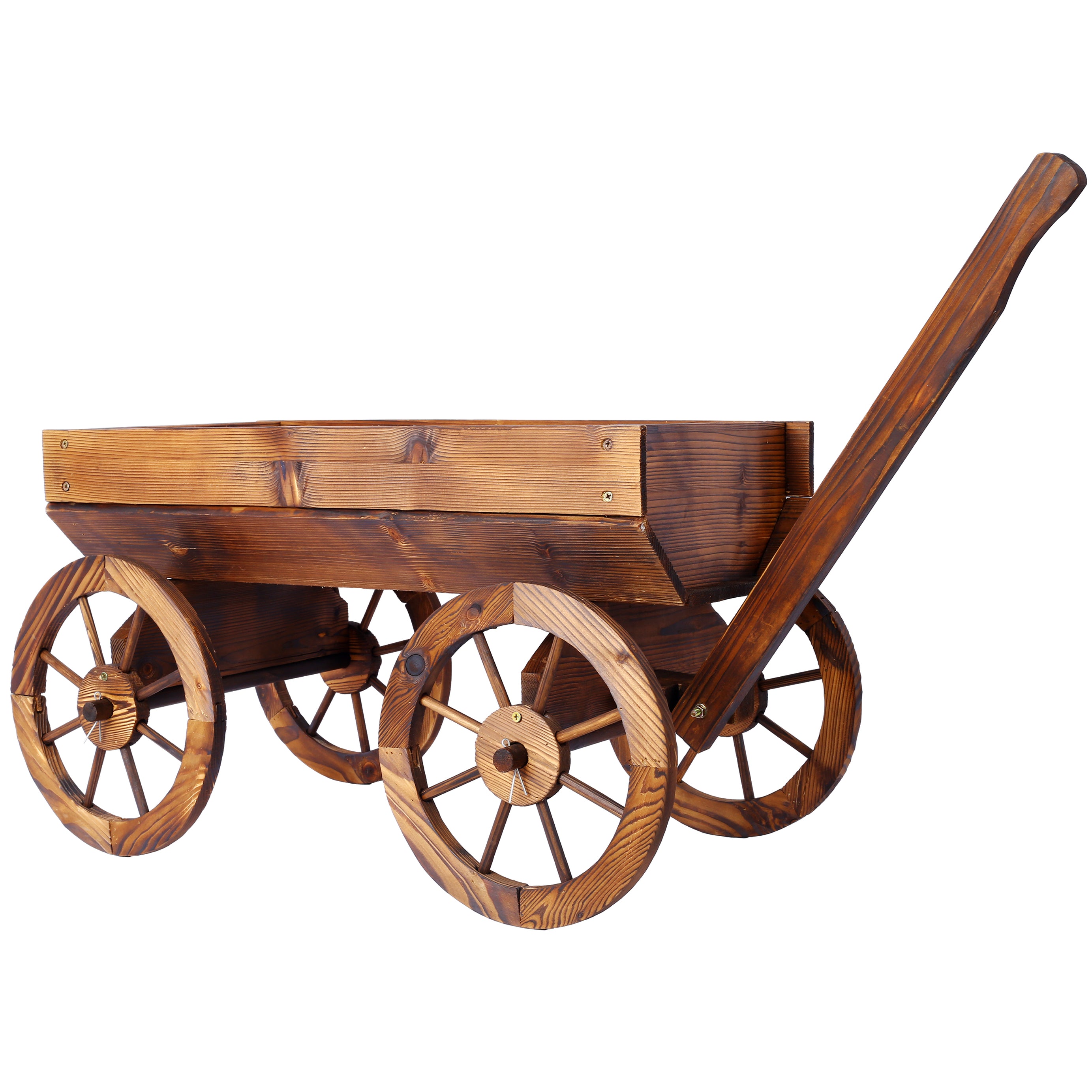 Wood Wagon Flower Planter Pot Stand W/Wheels Home Garden Outdoor Decor--1