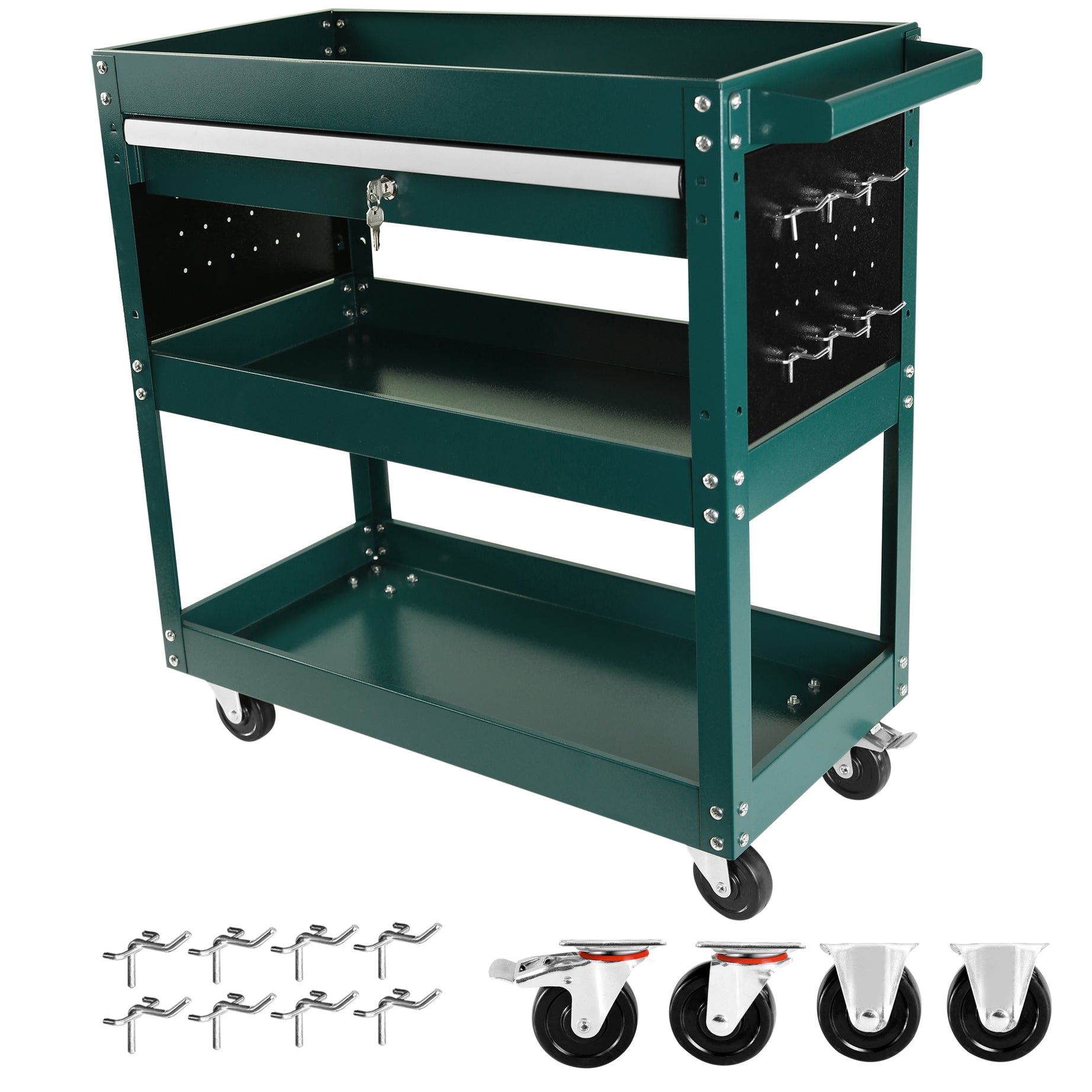 3 Tier Rolling Tool Cart, Heavy Duty Utility Cart Tool Organizer with Storage Drawer, Industrial Commercial Service Tool Cart for Mechanics, Garage, Warehouse & Repair Shop--1