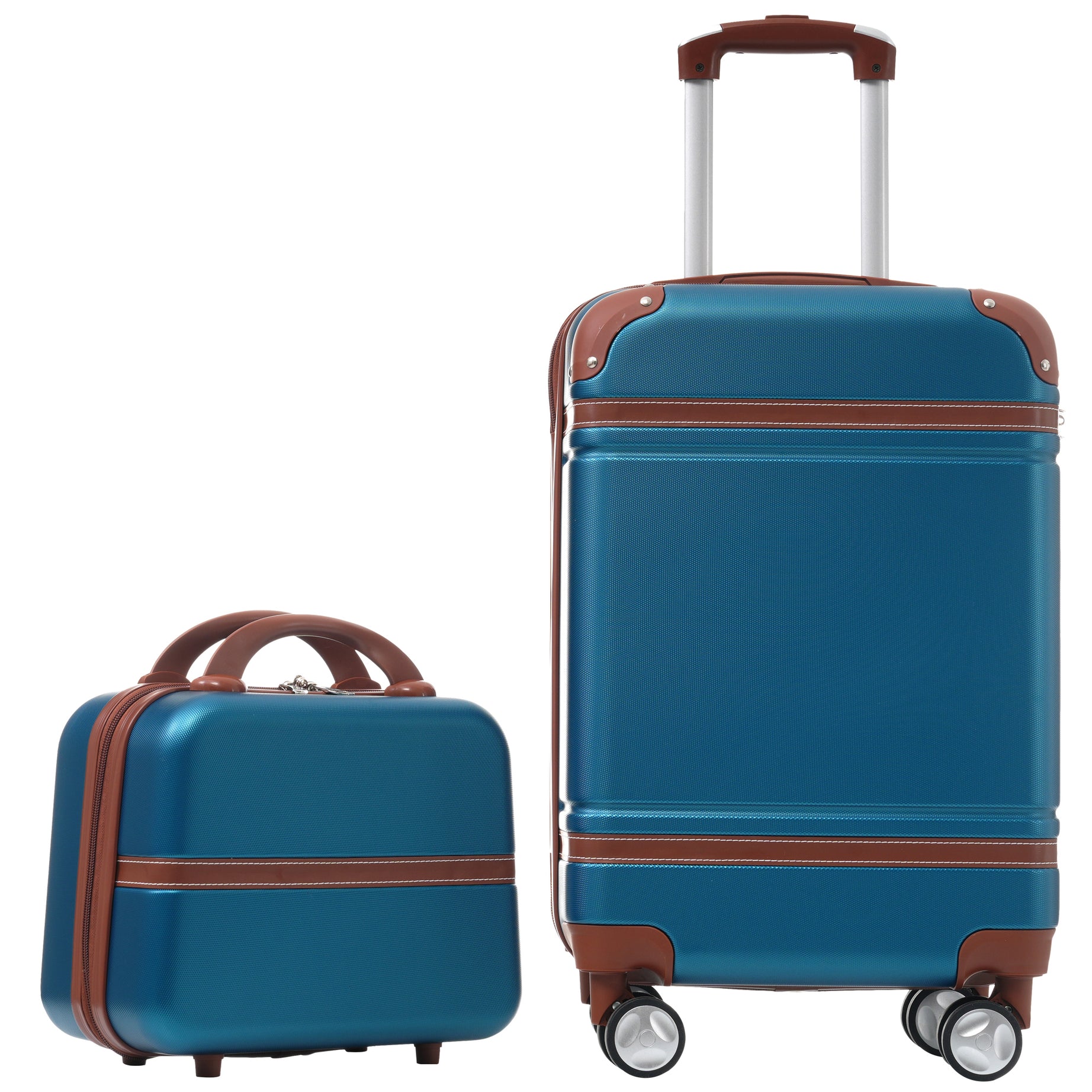 20 IN Hardside Luggage with Cosmetic Case , 2 Piece Lightweight Suitcase Set with Spinner Wheels, Carry on Vintage Luggage,Blue--1