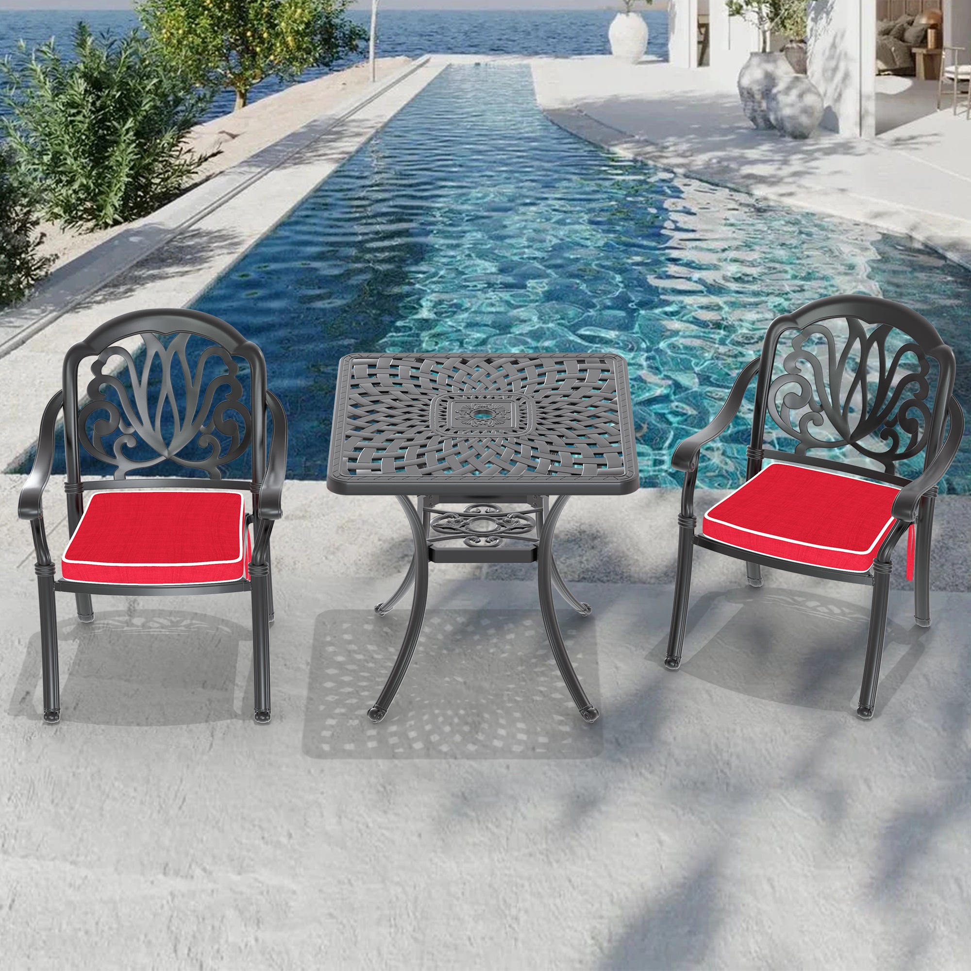 (Cushions In  Random Colors)3-Piece Set Of Cast Aluminum Patio Furniture With  Cushions--1