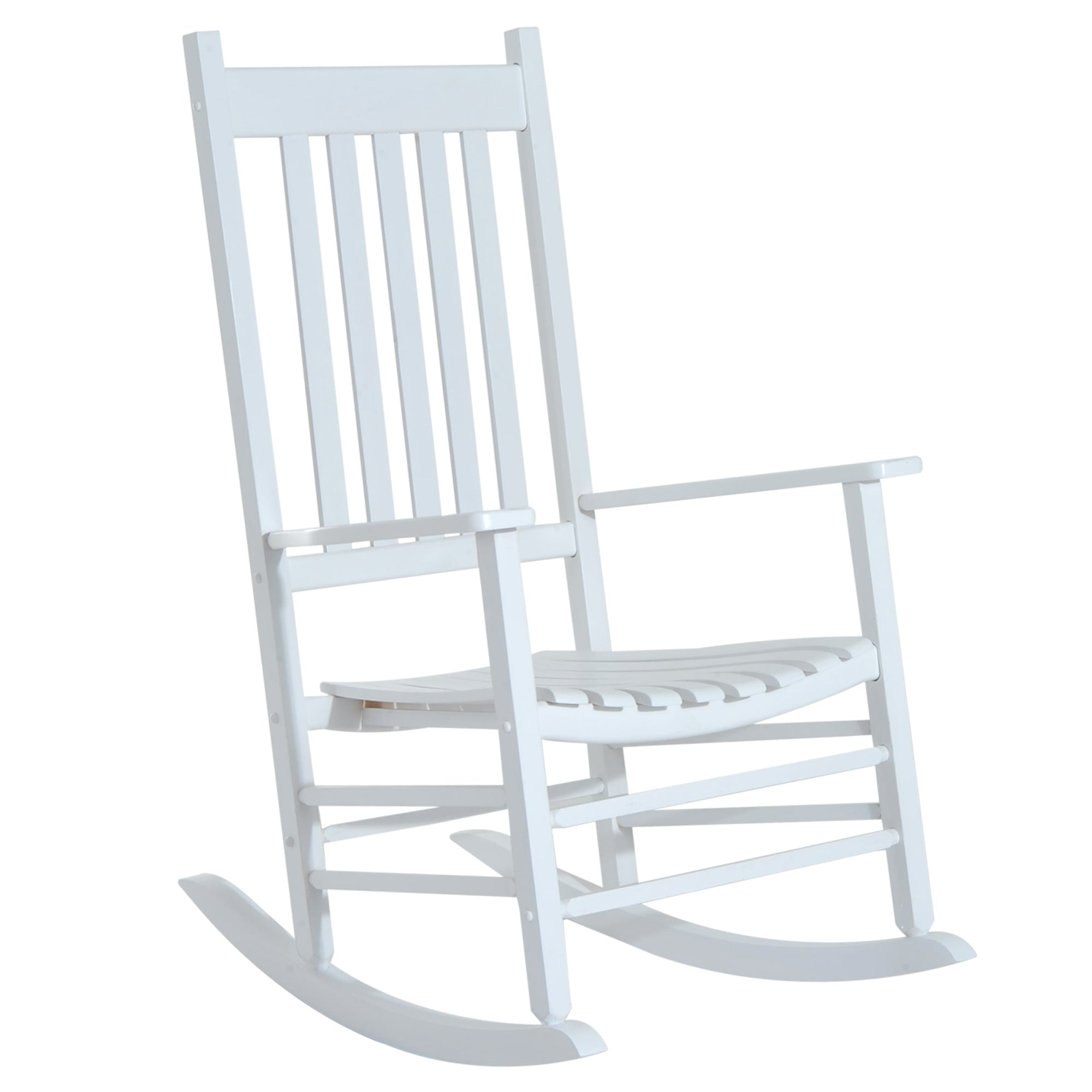 Outsunny Outdoor Rocking Chair, Patio Wooden Rocking Chair with Smooth Armrests, High Back for Garden, Balcony, Porch, Supports Up to 352 lbs., White--1