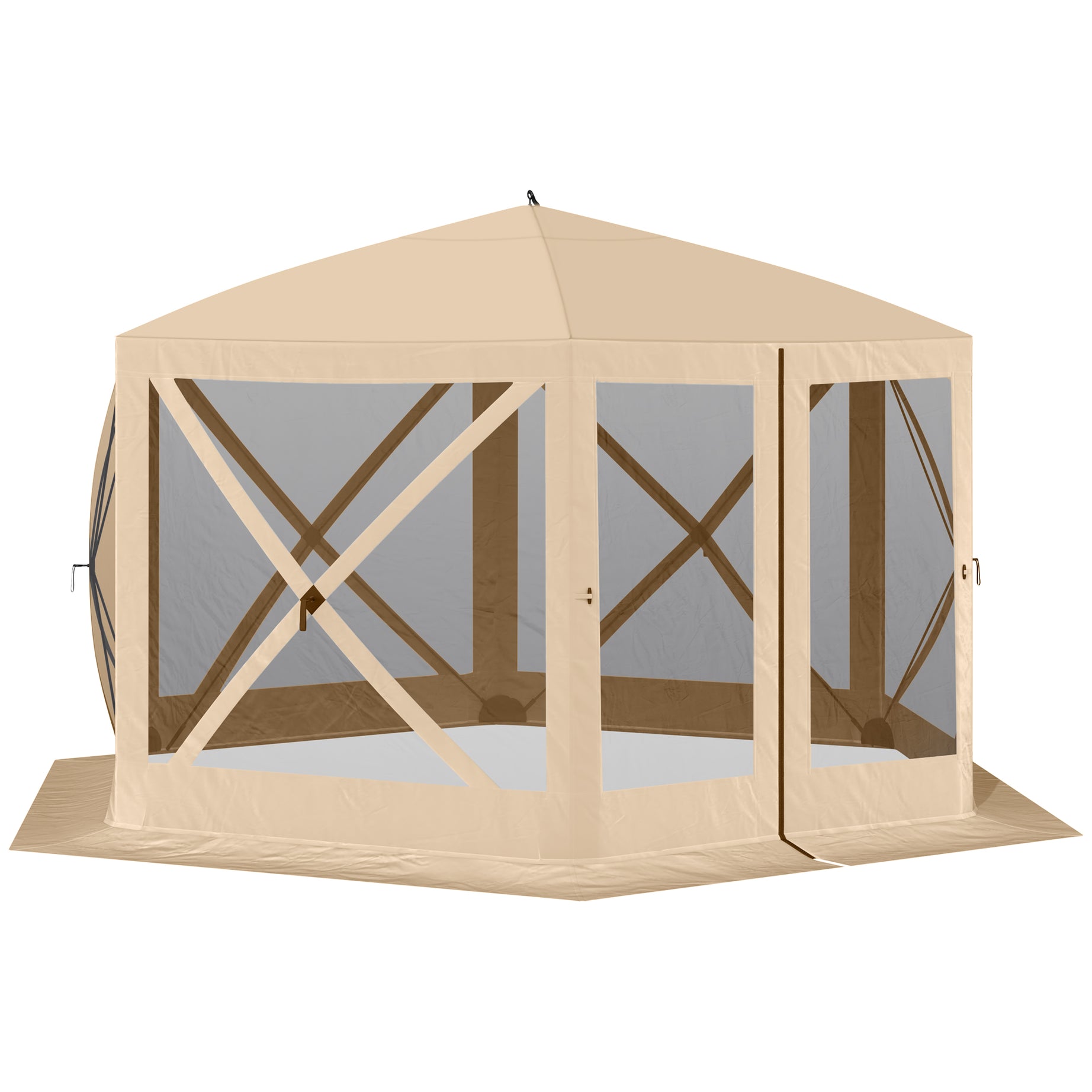 Outsunny 12' x 12' Hexagon Screen House, Pop Up Tent Portable Gazebo Canopy Shelter with Mesh Netting Walls, Carry Bag and Shaded Interior, Beige--1