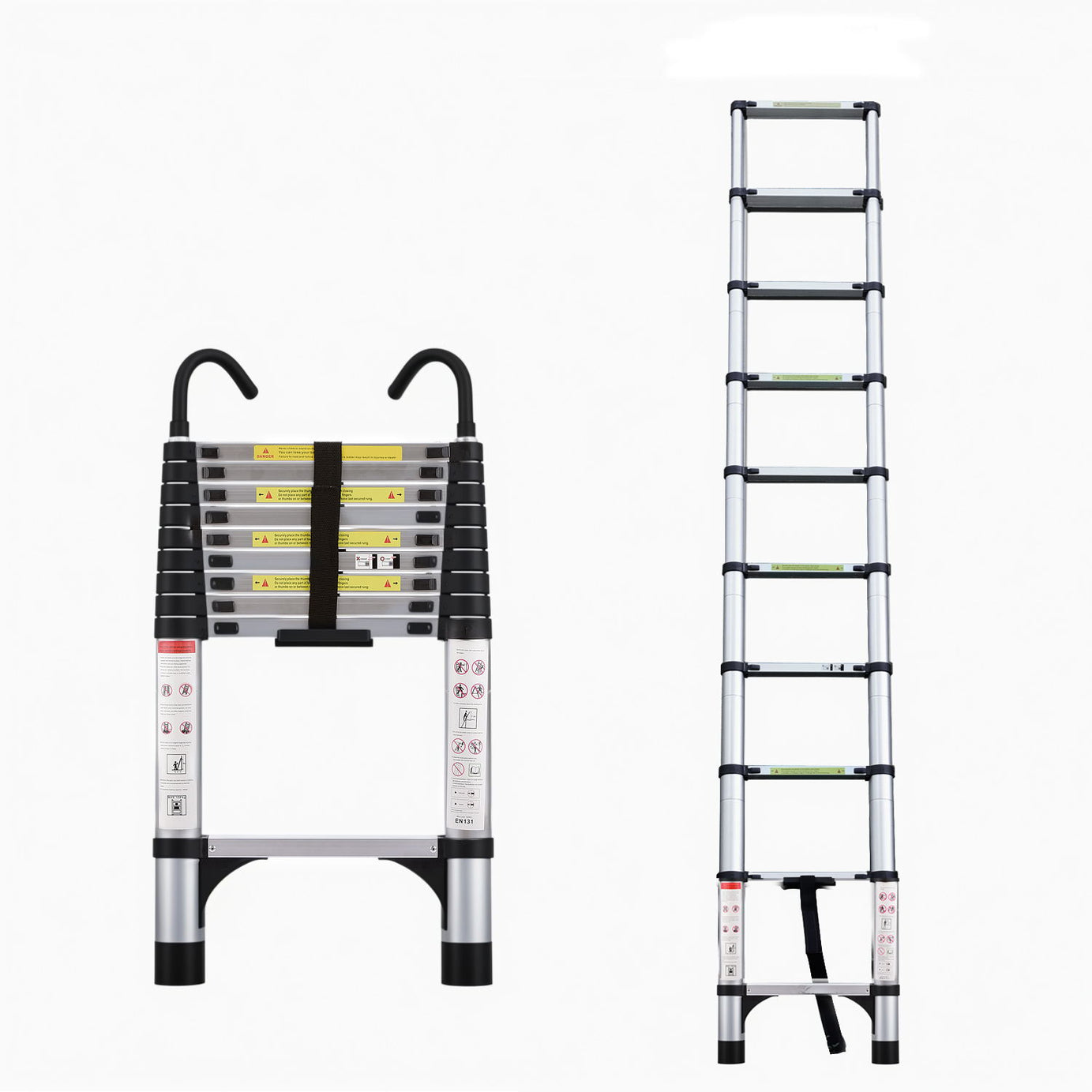 Telescopic ladder, 9.5 foot aluminum button telescopic ladder with 2 triangular stabilizers and hooks, multi-purpose ladder, maximum load-bearing capacity of 330 pounds, suitable for industrial and ho--1