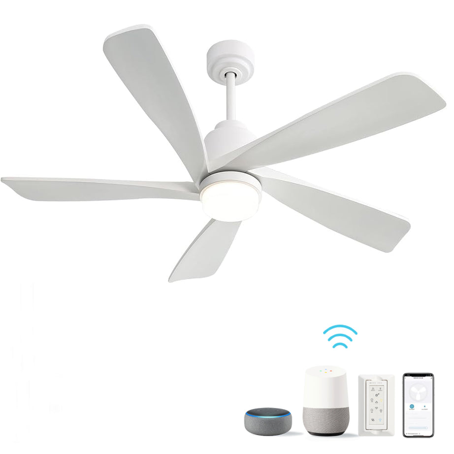 52 Inch Modern Ceiling Fan With Dimmable LED Light 5 Solid Wood Blades Smart Remote Control Reversible DC Motor--1