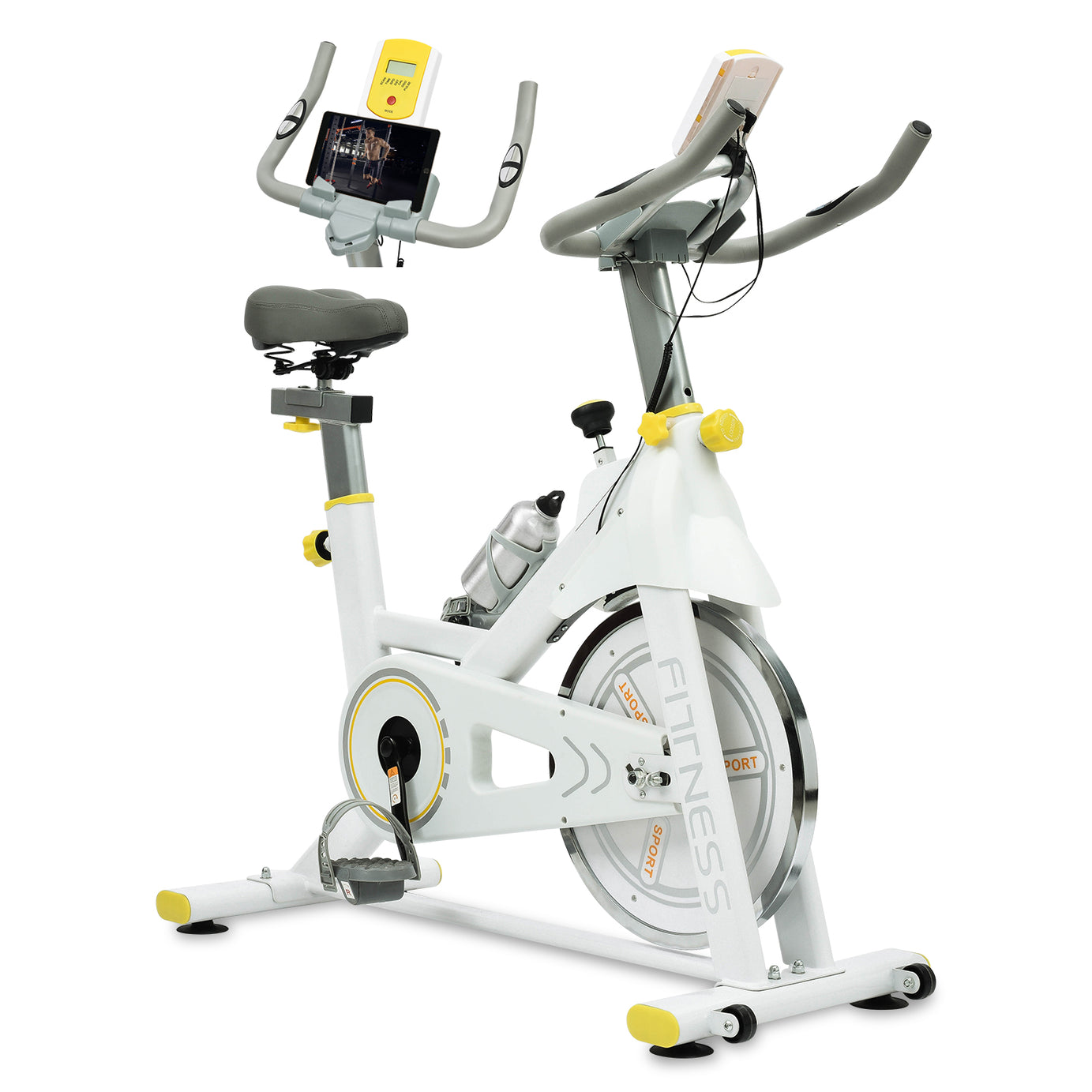 Indoor Exercise Bike Cycling Bike with Comfortable Seat Cushion Yellow+White--1