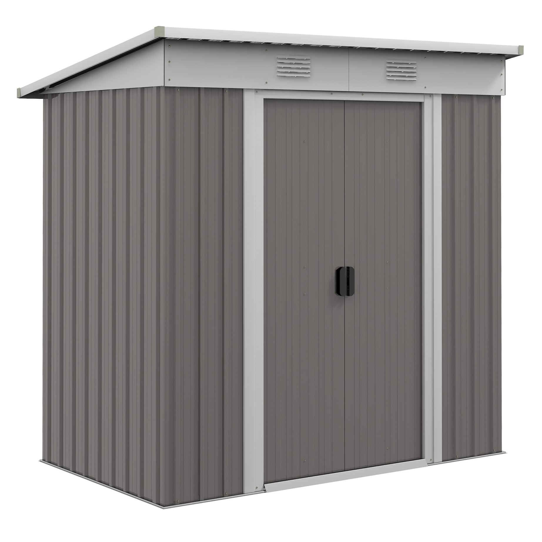 Outsunny 6' x 4' Metal Lean to Garden Shed, Outdoor Storage Shed, Garden Tool House with Double Sliding Doors, 2 Air Vents for Backyard, Patio, Lawn, Gray--1