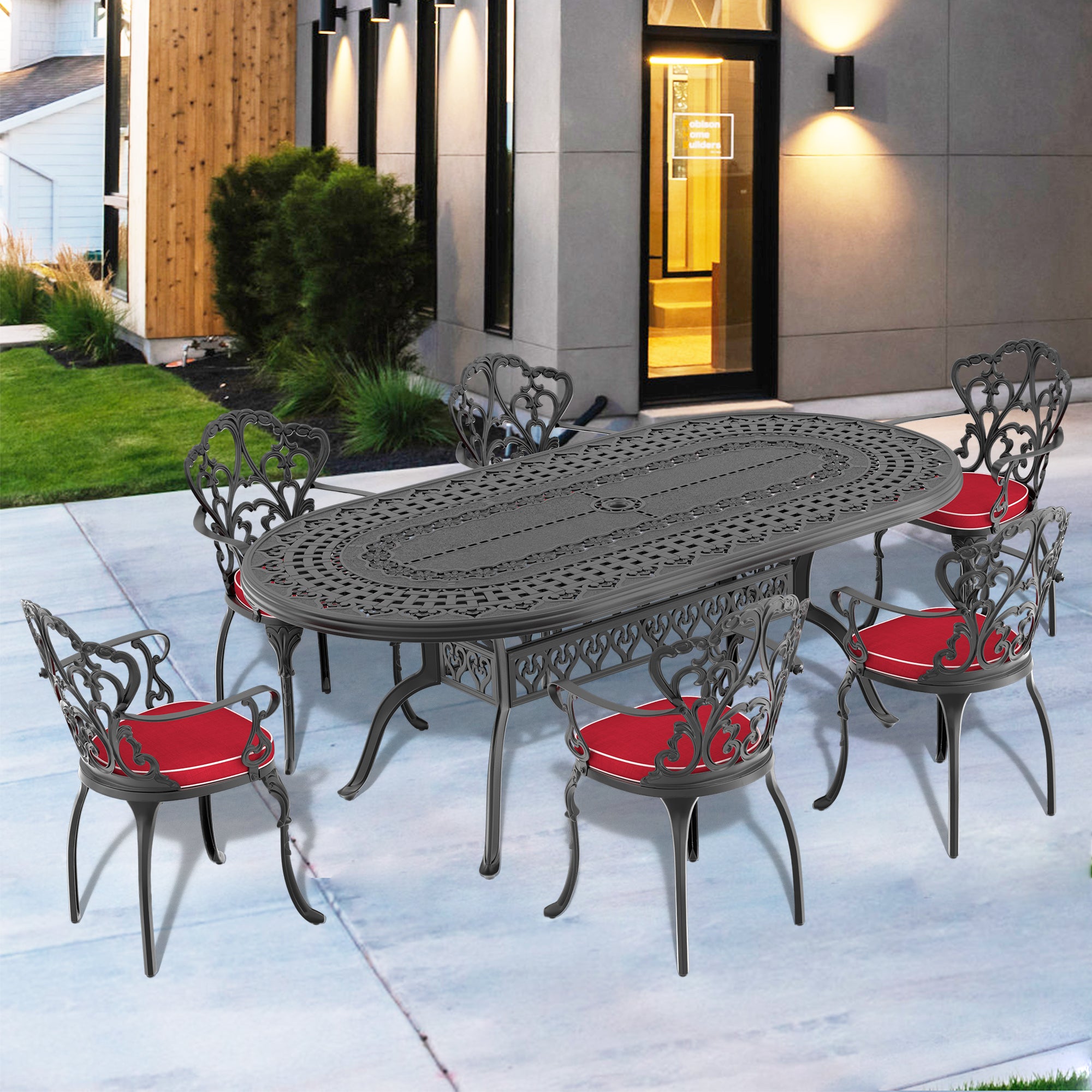 (Cushions In  Random Colors)7-Piece Set Of Cast Aluminum Patio Furniture With  Cushions--1