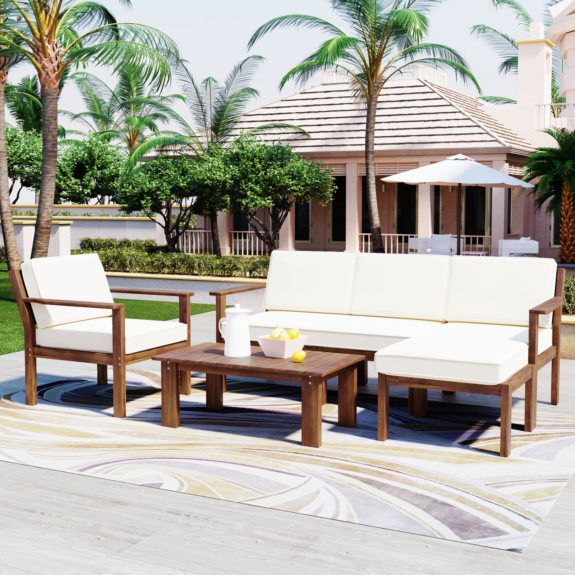 U_Style  Multi-person Sofa Set with A Small Table, Suitable for Gardens, Backyards, and Balconies.--1