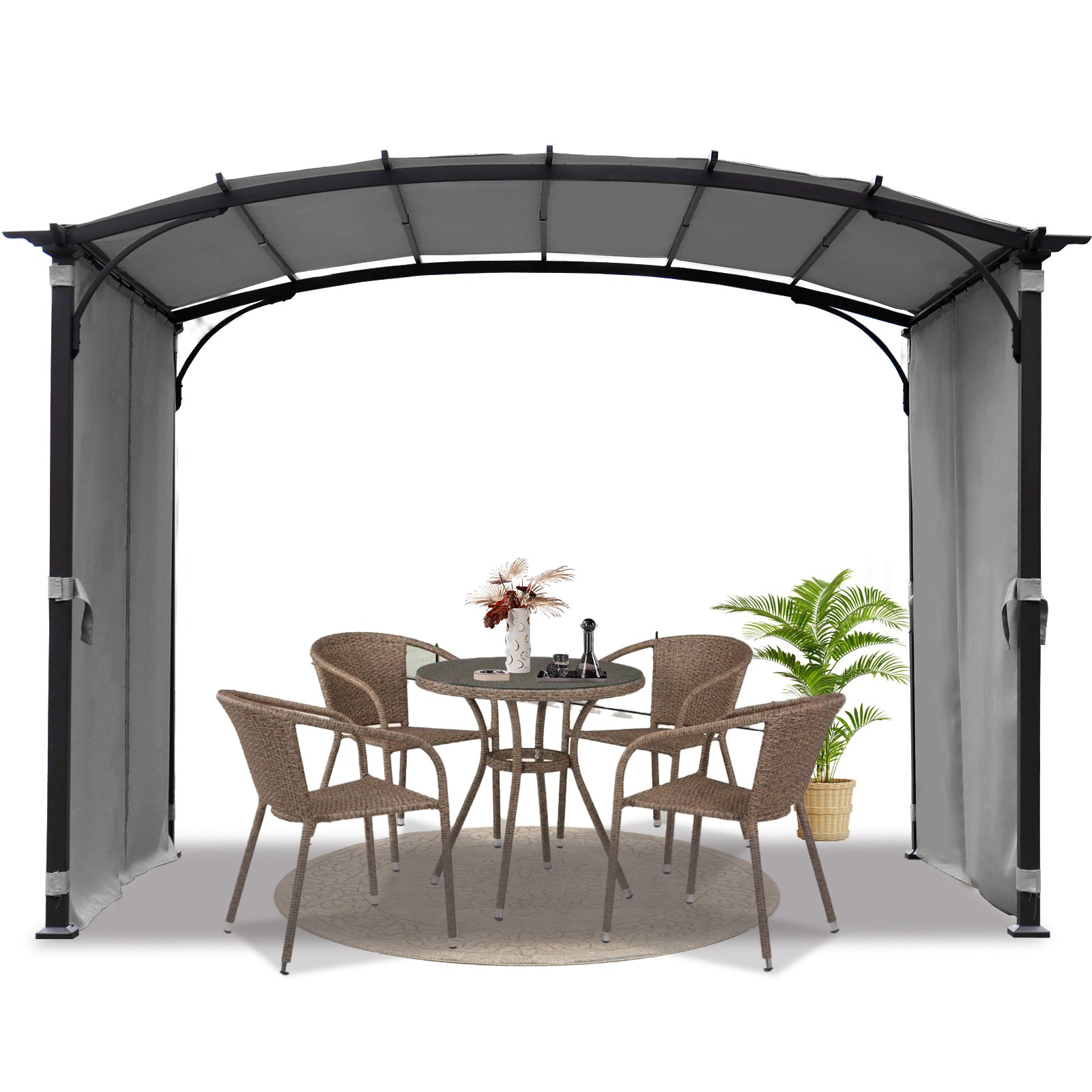 Patio Pergola 9 x 11ft Arched Gazebo with Waterproof Sun Shade Shelter Awning Steel Frame Grape Gazebo for Garden Backyard -Grey--1