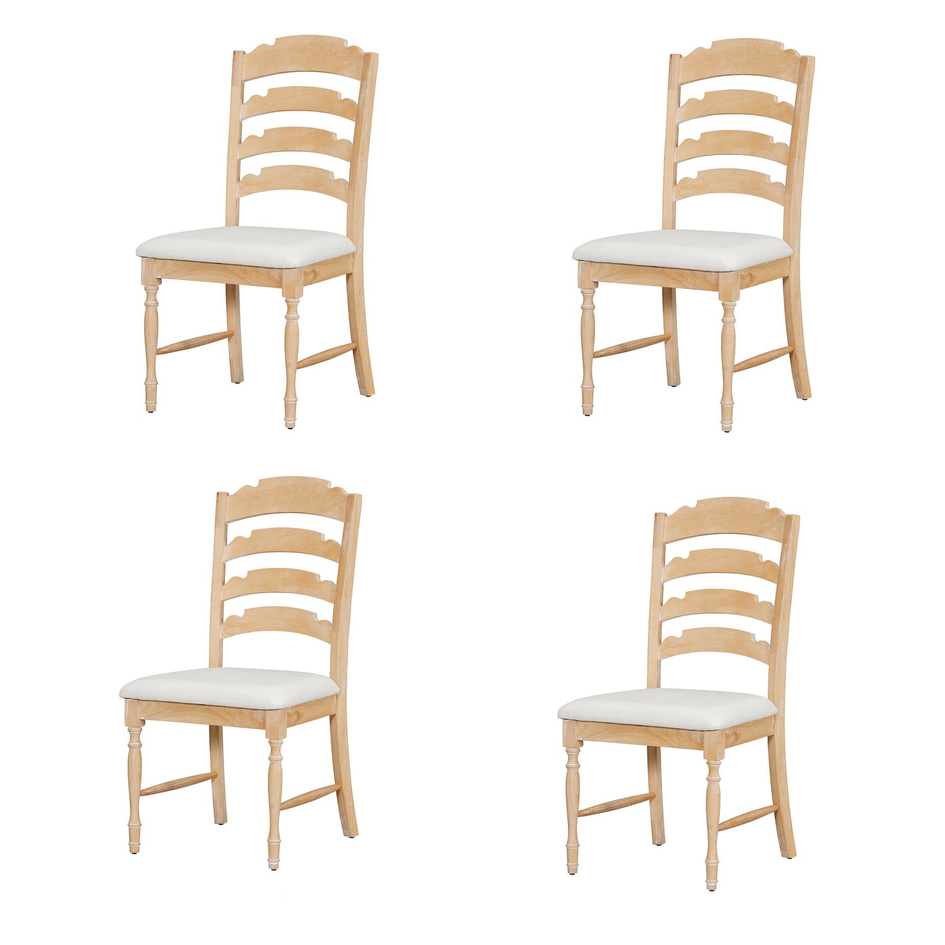 TOPMAX Vintage Traditional 4-Piece Upholstered Dining Chairs, Serrated Dining Backs, Natural--1