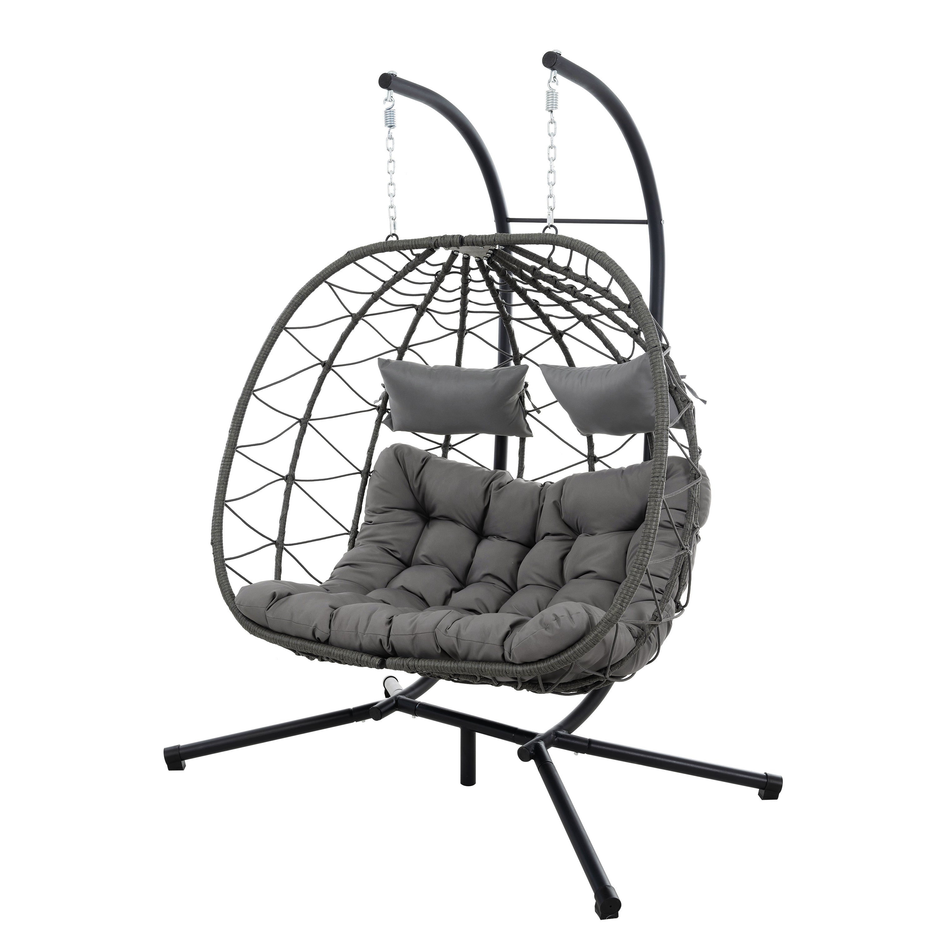 2 Persons Egg Chair with Stand Indoor Outdoor Swing Chair Patio Wicker Hanging Egg Chair Hanging Basket Chair with Stand for Bedroom Living Room Balcony--1