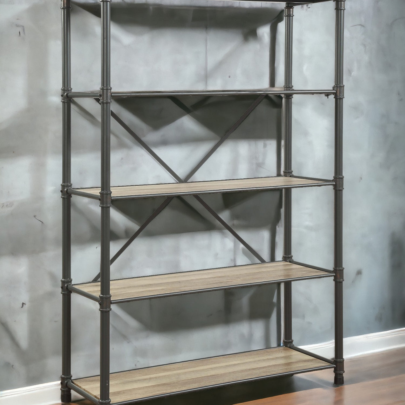 Antique Oak and Sandy Grey 5-Shelf Bookshelf--1