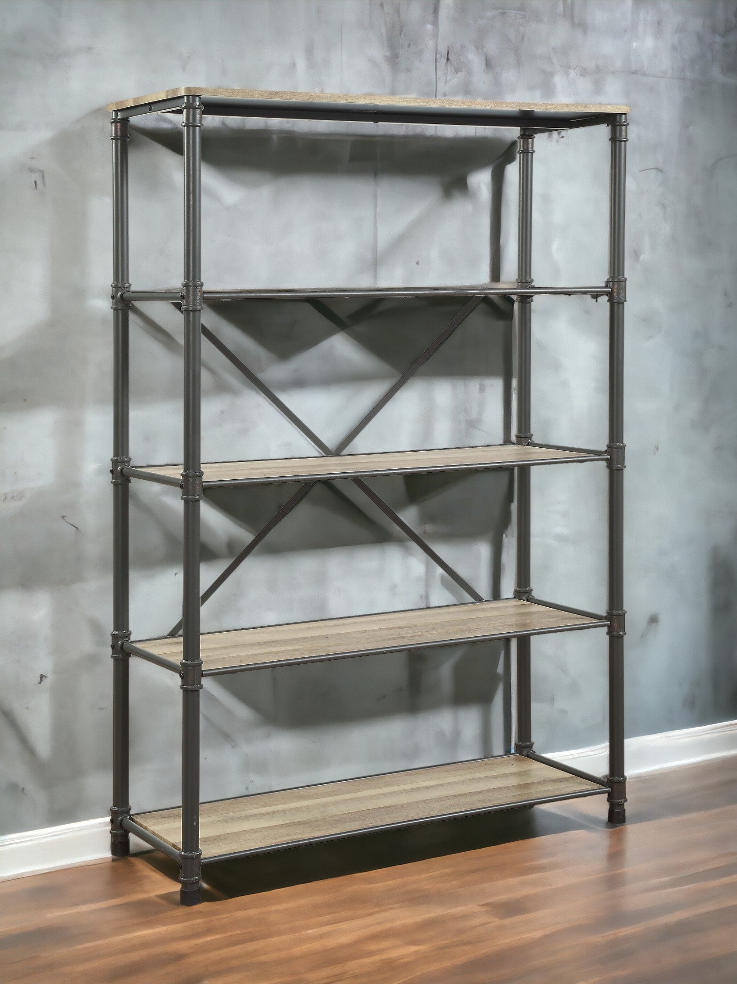 Antique Oak and Sandy Grey 5-Shelf Bookshelf--1