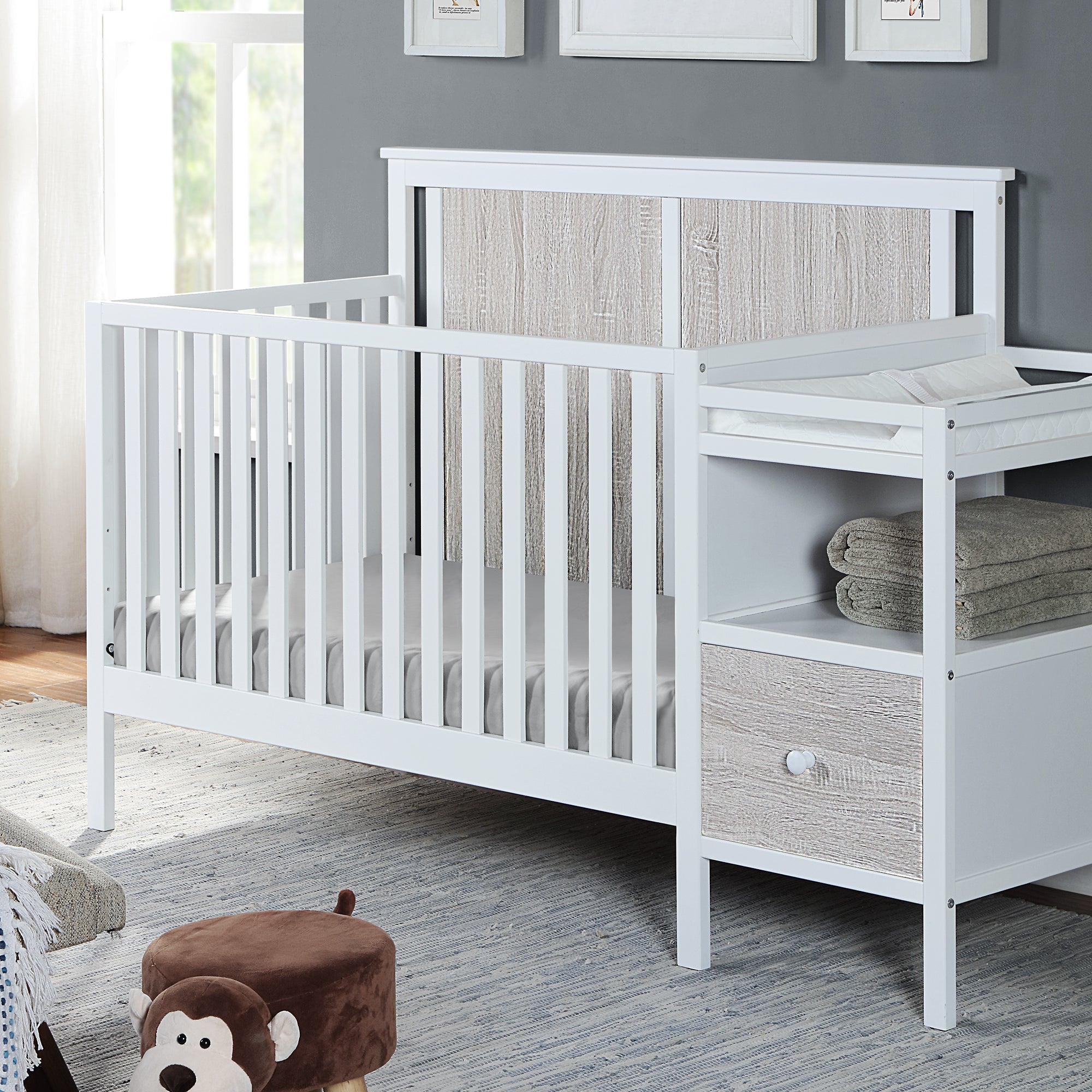 Connelly 4-in-1 Crib and Changer Combo White/Rockport Gray--1