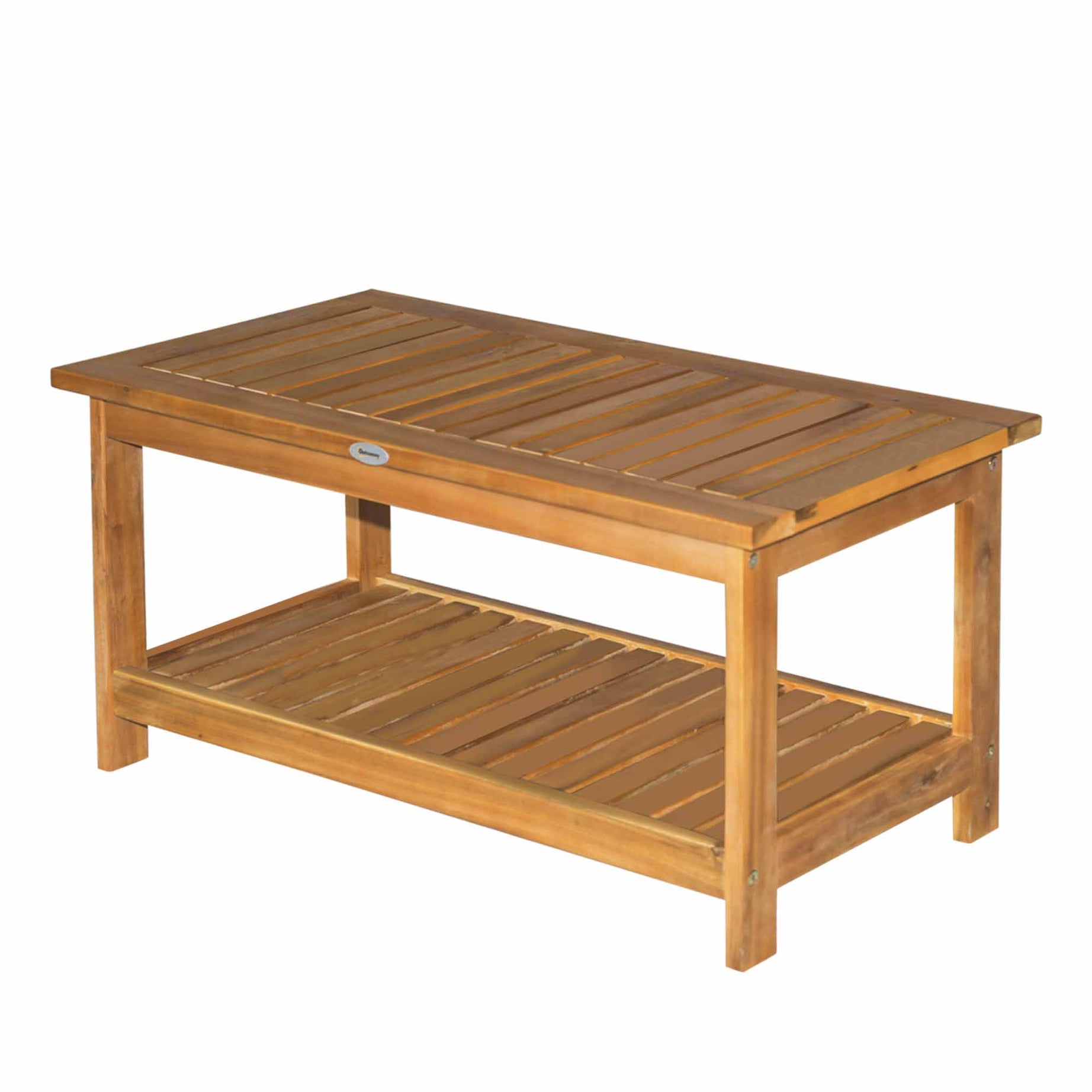 Outsunny 36" Outdoor Coffee Table 2-Shelf Acacia Wood Rectangular Buffet Storage Organizer Natural Finish Teak Patio, Deck, Lawn, Garden--1