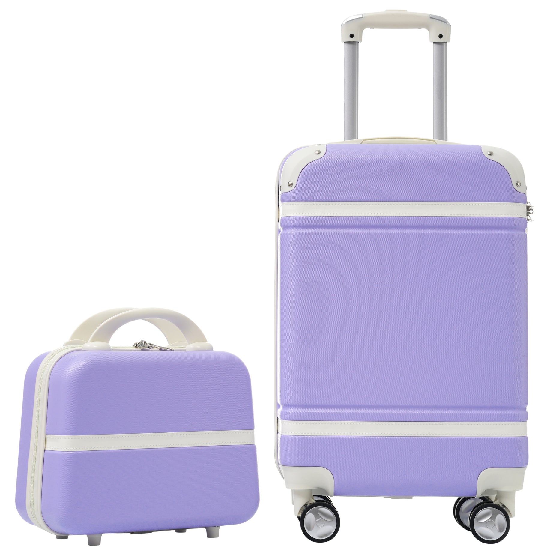 20 IN Hardside Luggage with Cosmetic Case , 2 Piece Lightweight Suitcase Set with Spinner Wheels, Carry on Vintage Luggage,Purple--1