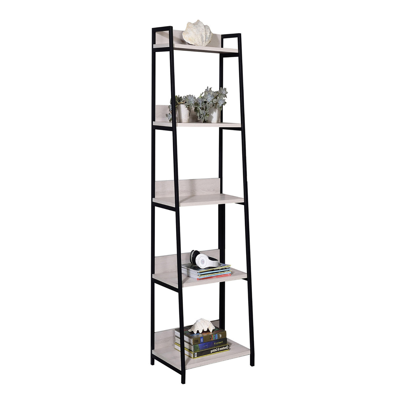 Natural and Black 5-tier Ladder Bookshelf--1