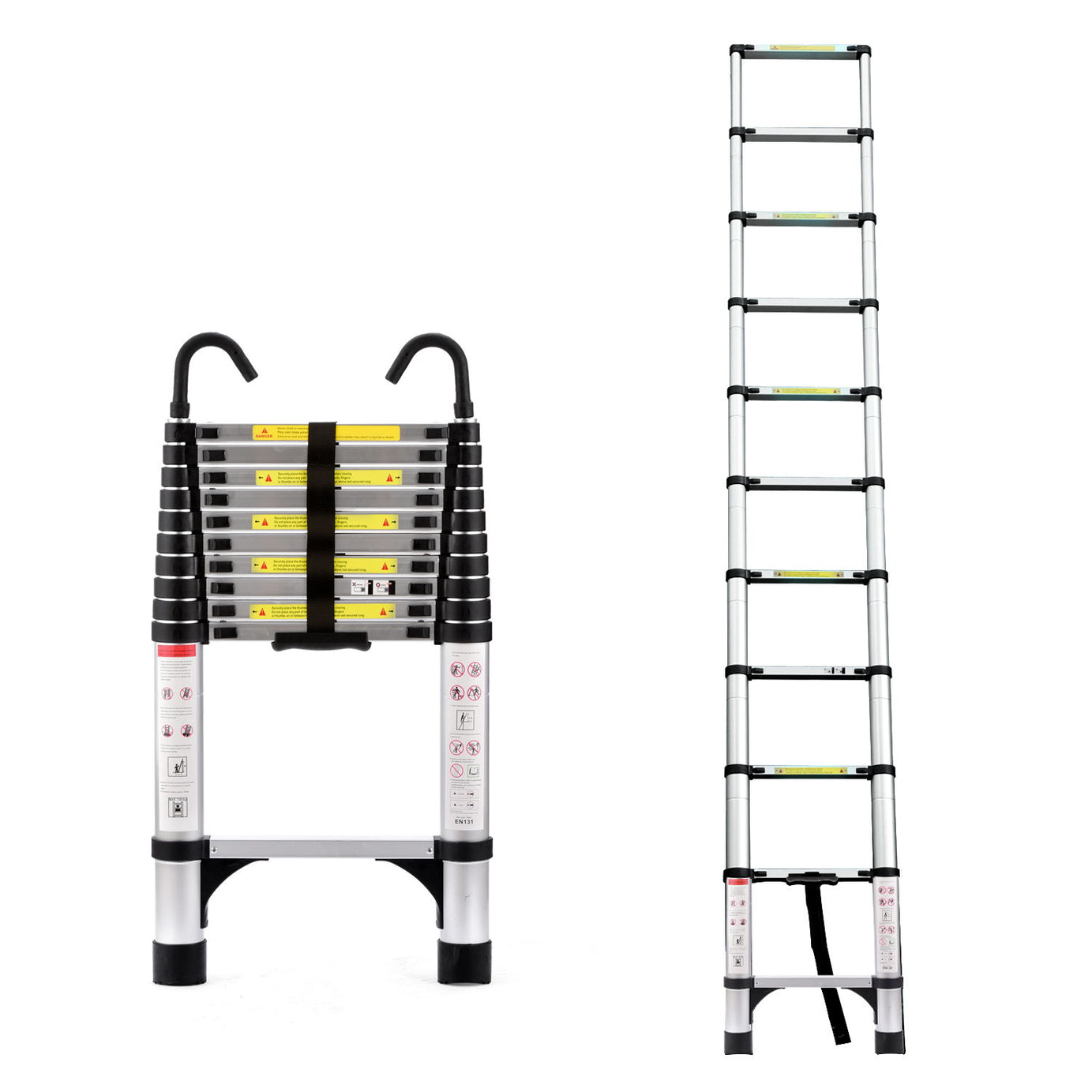 10.5ft (about 3.2m) retractable ladder, multi-functional foldable ladder, with hook, aluminum retractable ladder, suitable for daily use of RV, attic, home, 330 pounds--1