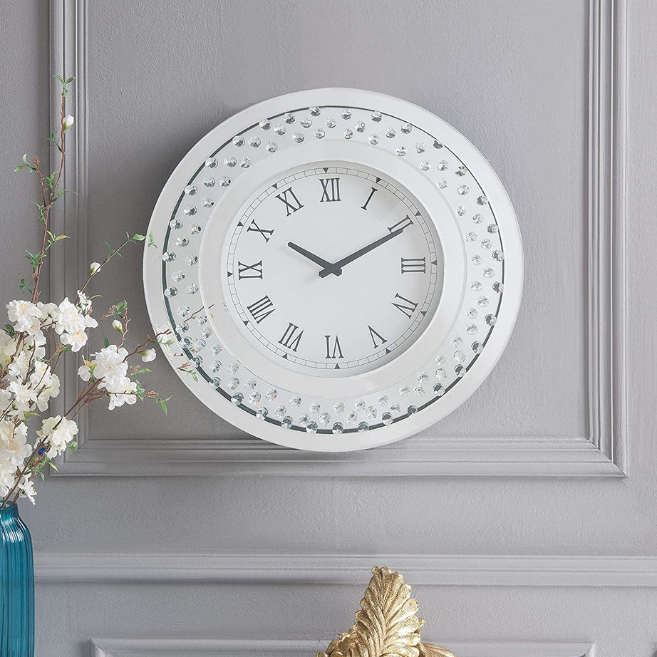 ACME Nysa Wall Clock in Mirrored & Faux Crystals 97045--1