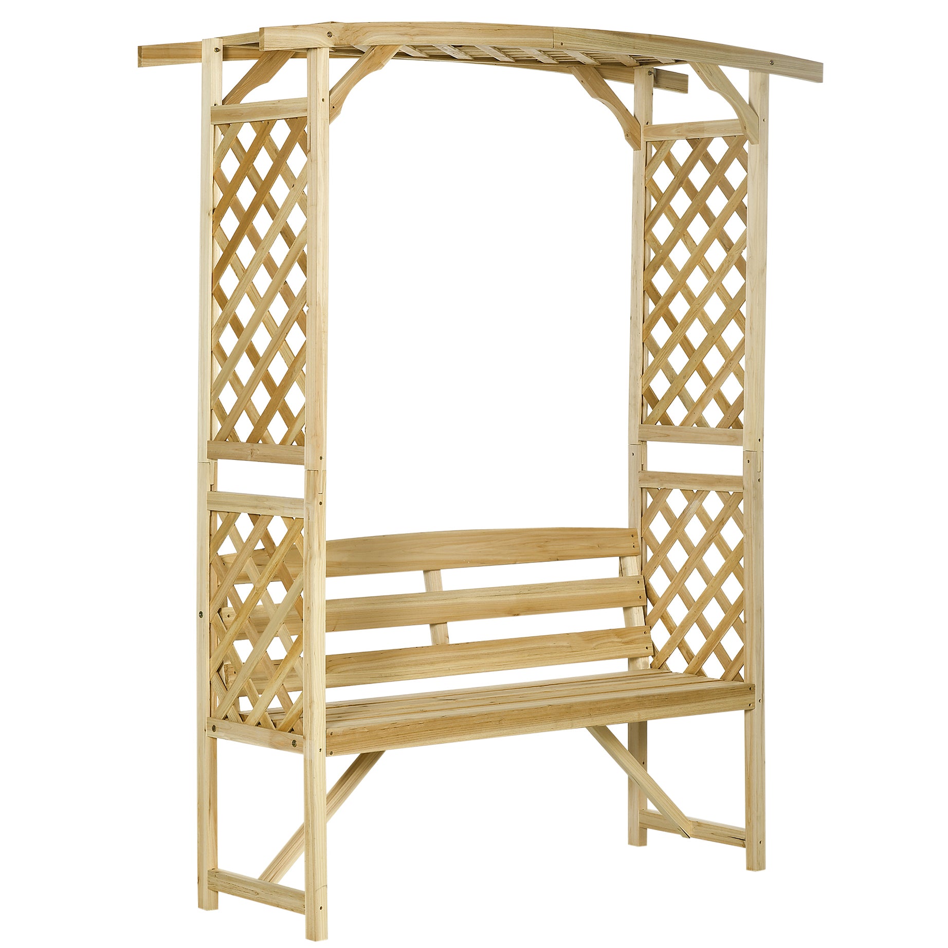 Outsunny Patio Garden Bench Arbor Arch with Pergola and 2 Trellises, 3 Seat Natural Wooden Outdoor Bench for Grape Vines & Climbing Plants, Backyard Decor, Natural--1