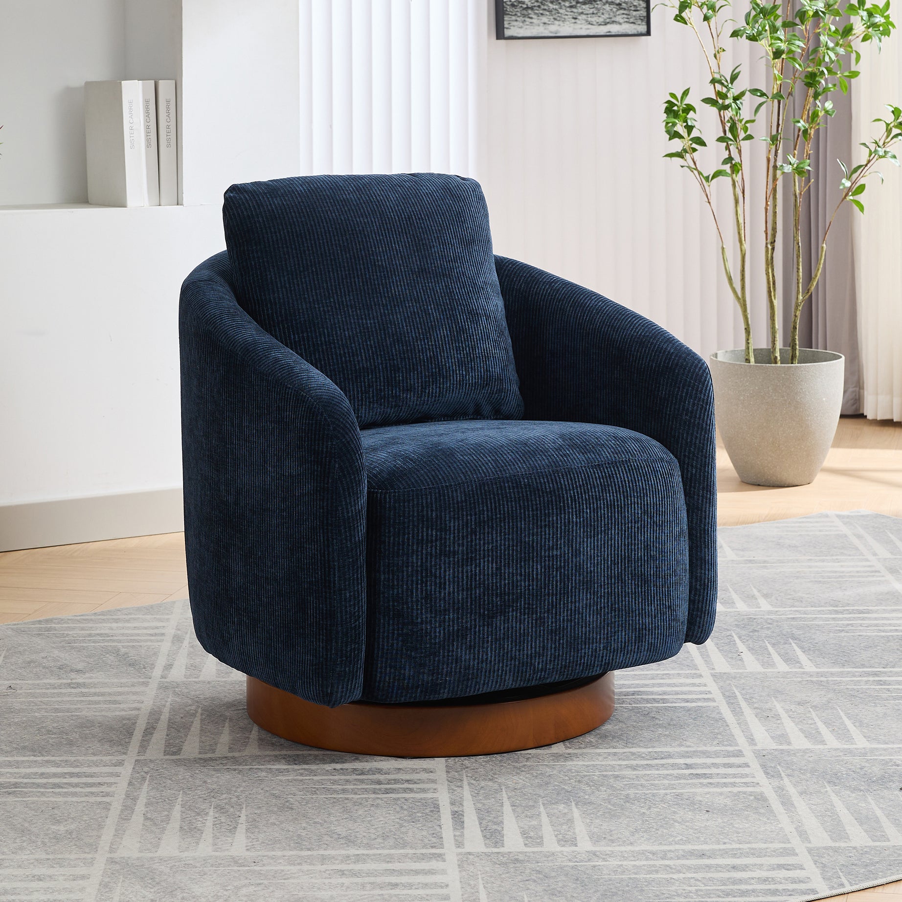 30.3"W Swivel Accent Barrel Chair and Comfy Round Accent Single Sofa Chair, 360 Degree Club Chair, Lounge Armchair for Living Room Bedroom Nursery.Navy--1