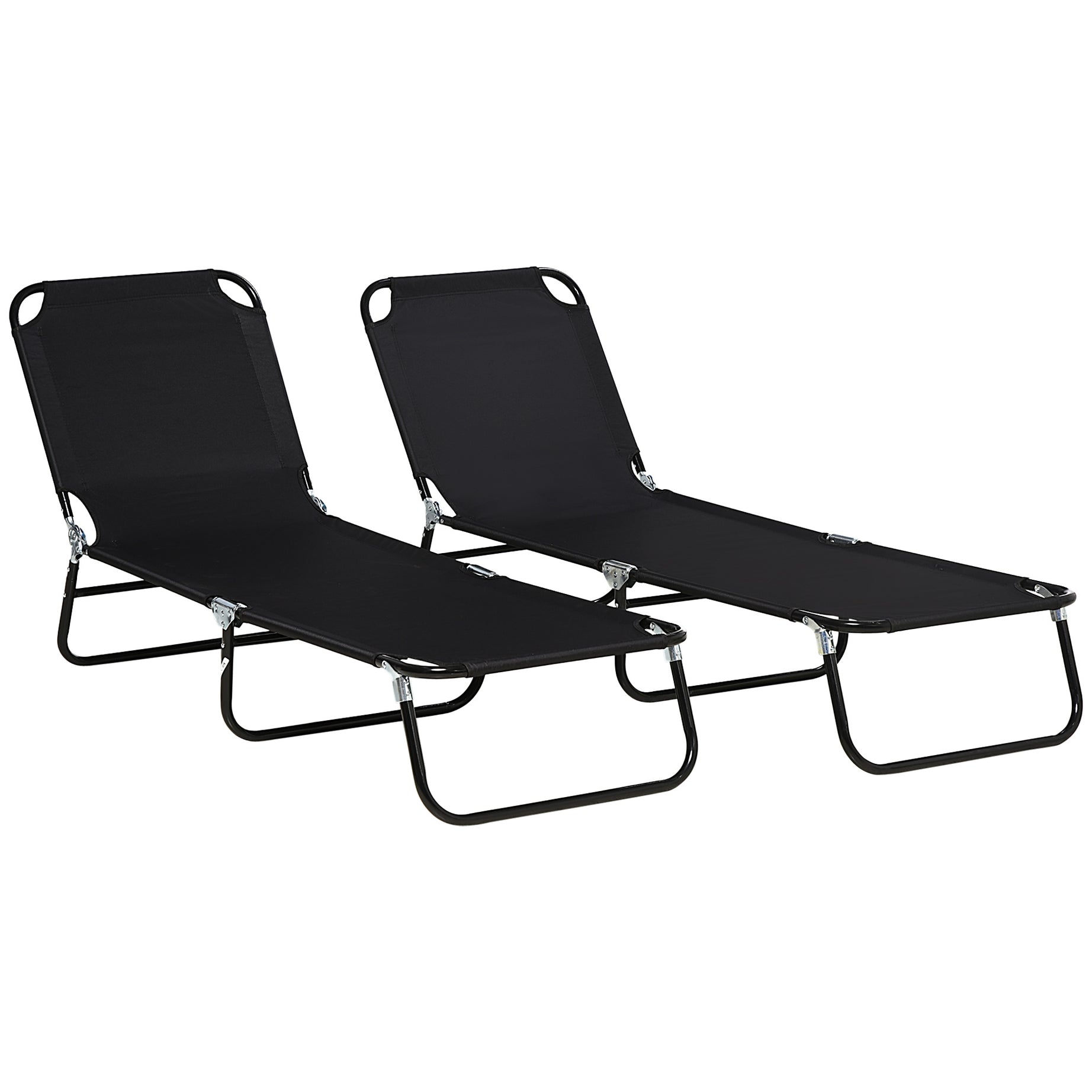 Outsunny 2 Piece Folding Chaise Lounge Pool Chairs, Outdoor Sun Tanning Chairs with 5-Level Reclining Back, Steel Frame for Beach, Yard, Patio, Black--1