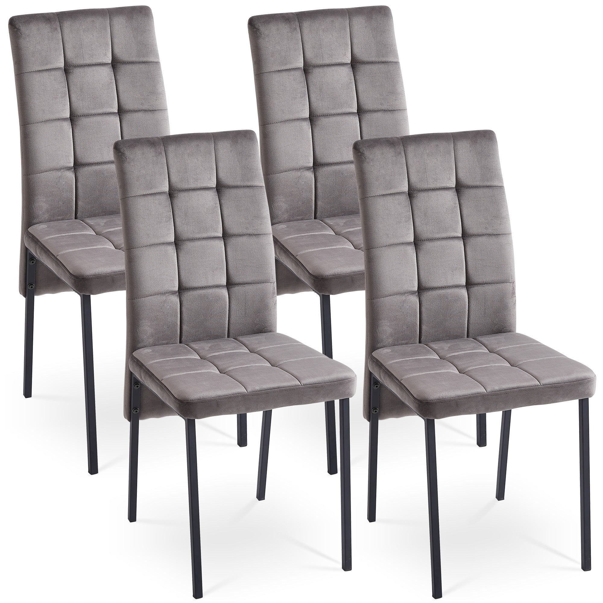 Gray Velvet High Back Nordic Dining Chair Modern Fabric Chair with Black Color Legs, Set Of 4--1