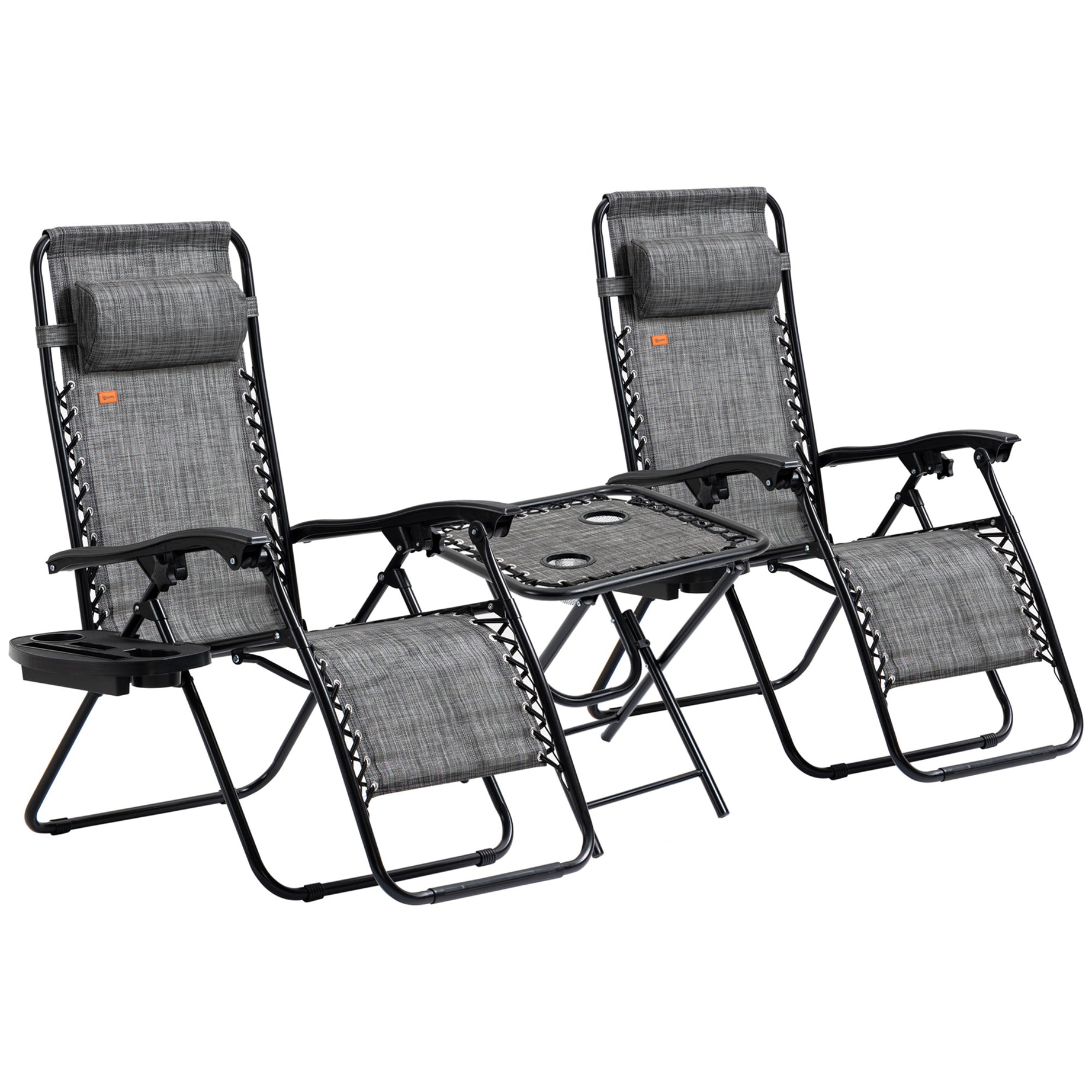 Outsunny Zero Gravity Chair Set with Side Table, Folding Reclining Chair with Cupholders & Pillows, Adjustable Lounge Chair for Pool, Backyard, Lawn, Beach, Gray--1