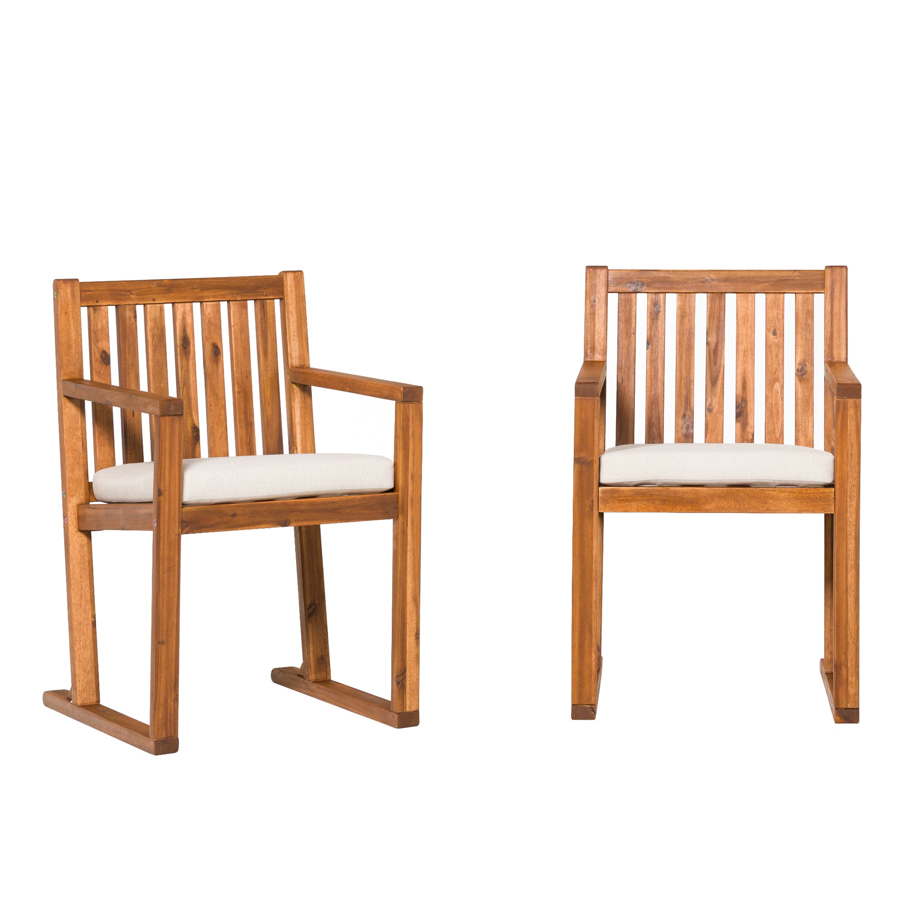 Contemporary 2-Piece Solid Wood Slat-Back Patio Dining Chairs – Brown--1