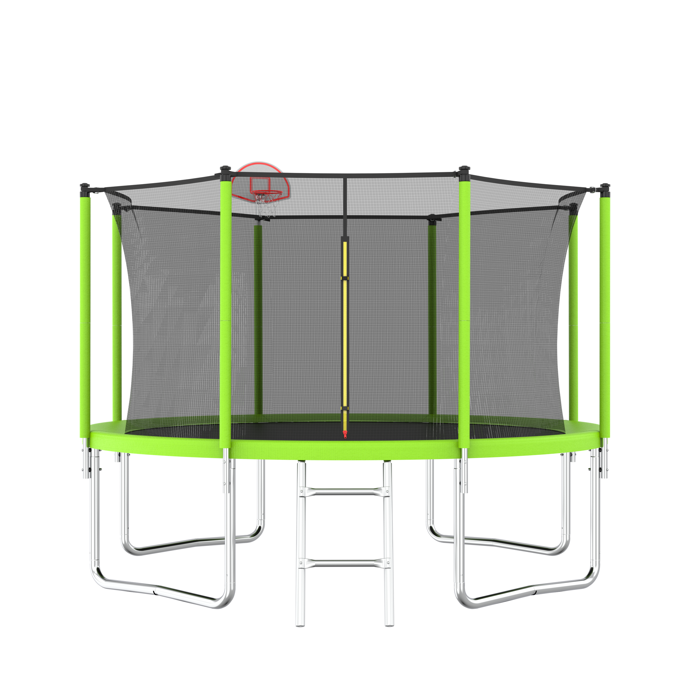 12FT Trampoline Green for Kids & Adults with Basketball Hoop and Ball ,Recreational Trampolines with Safety Enclosure for Back Yard Outdoor--1