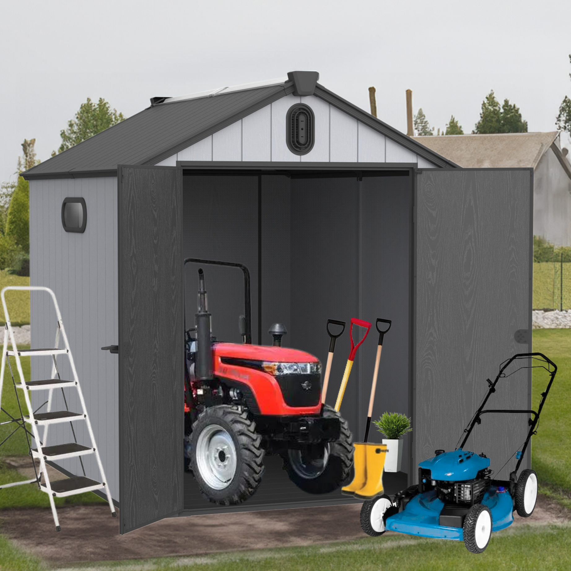 XWT012 6*8ft plastic storage shed for backyard garden big spire Tool storage--1