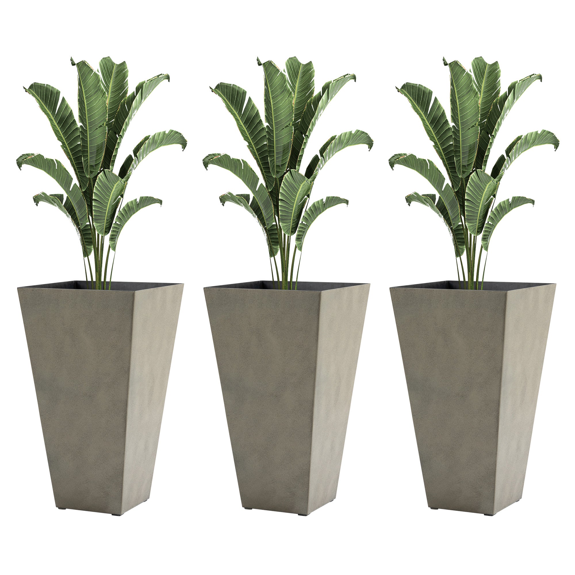 Outsunny Set of 3 Tall Planters with Drainage Hole, 28" Outdoor Flower Pots, Indoor Planters for Porch Patio and Deck, Gray--1