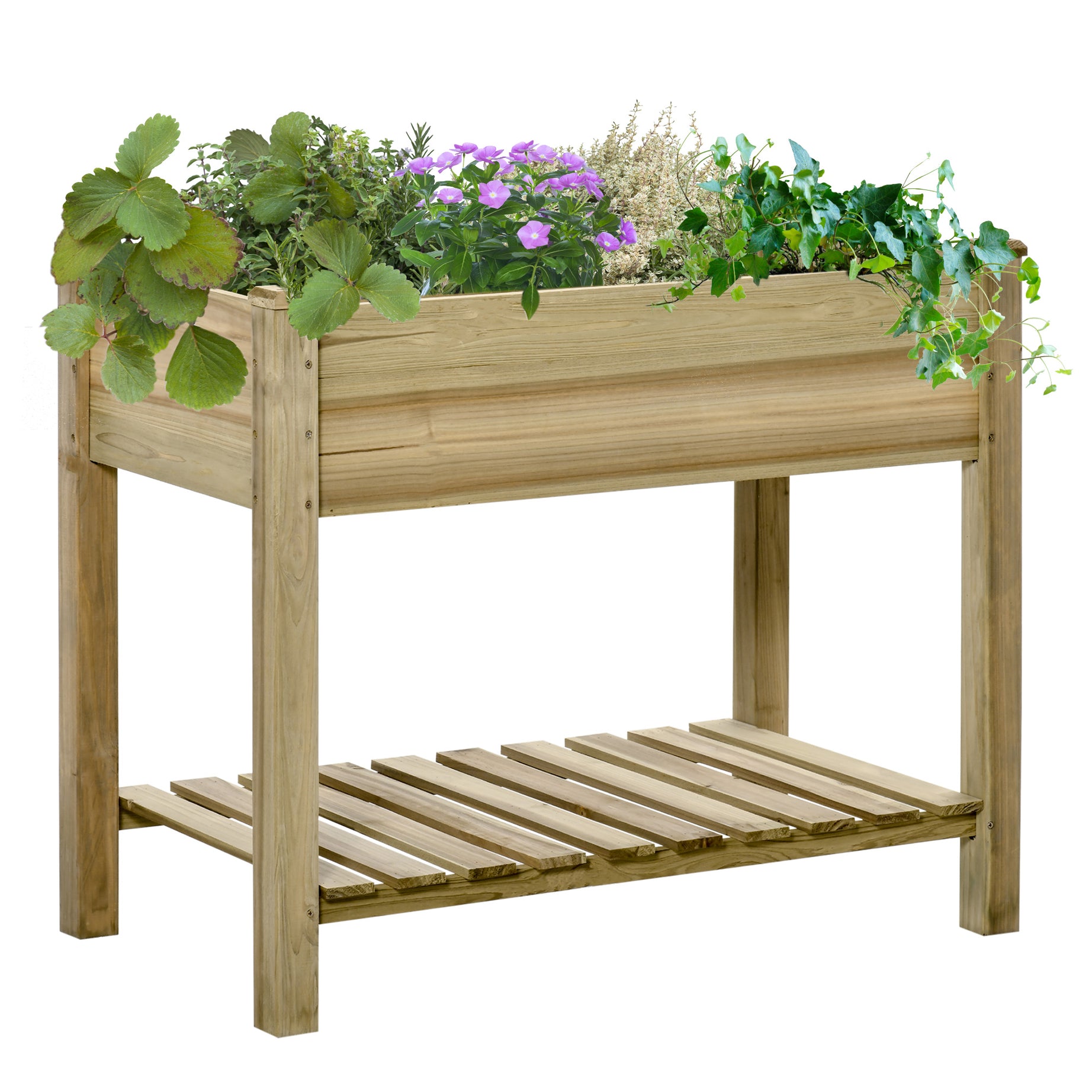 Outsunny 36" x 20" x 30" Raised Garden Bed, Elevated Wood Planter Box with Legs and Storage Shelf for Backyard, Patio, Balcony to Grow Vegetables, Herbs, and Flowers--1