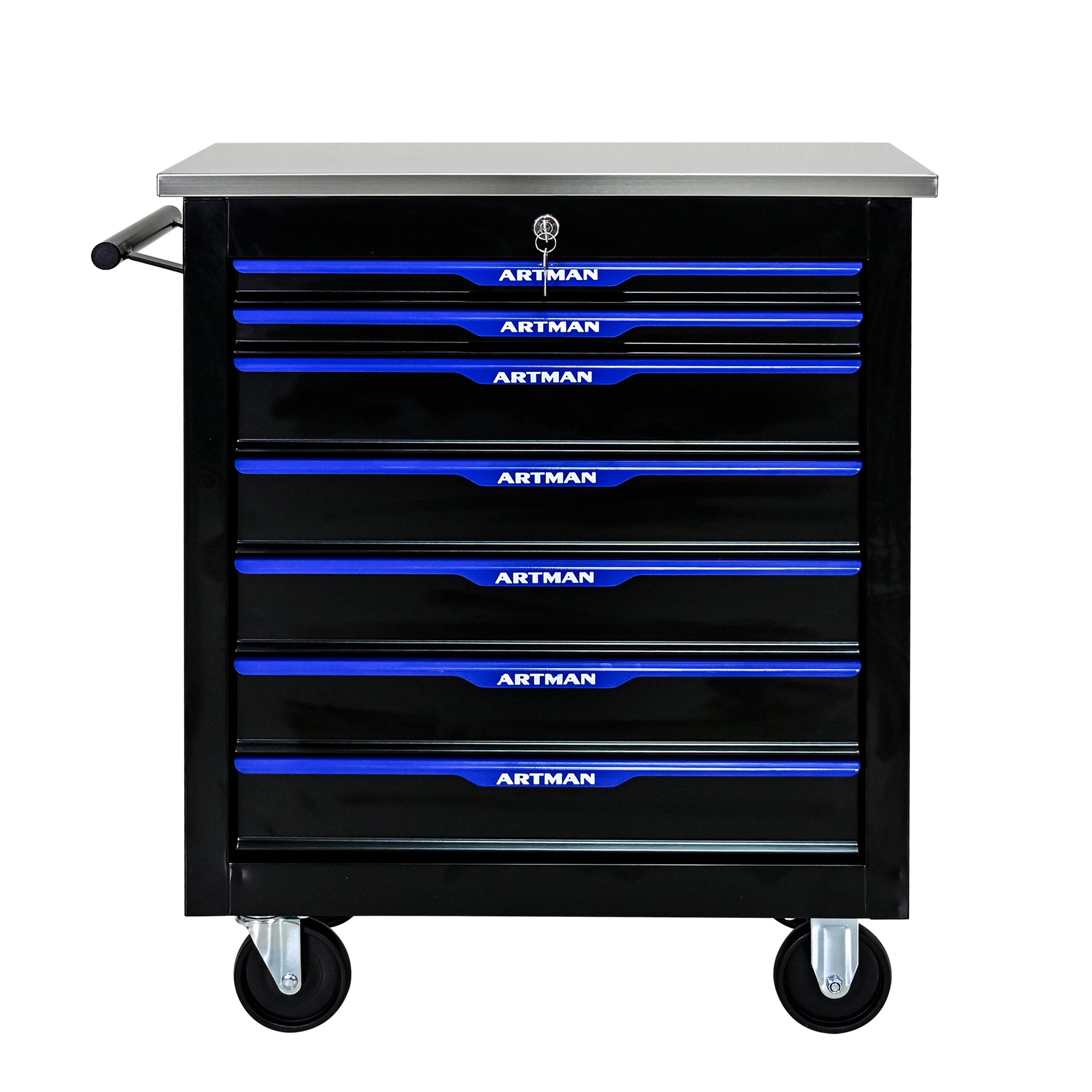 7 DRAWERS MULTIFUNCTIONAL TOOL CART WITH WHEELS-BLACK+BLUE--1