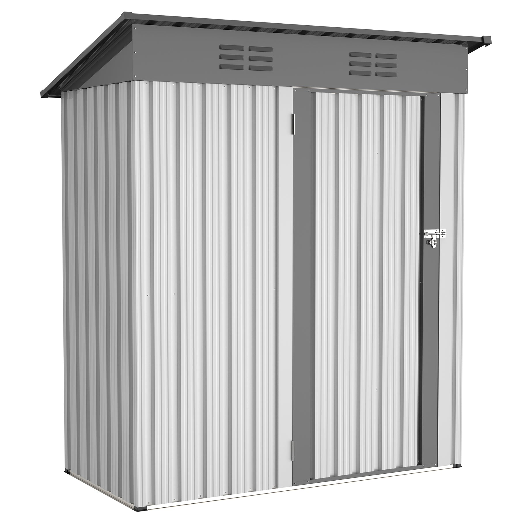 5 X 3 Ft Outdoor Storage Shed, Galvanized Metal Garden Shed With Lockable Doors, Tool Storage Shed For Patio Lawn Backyard Trash Cans--1