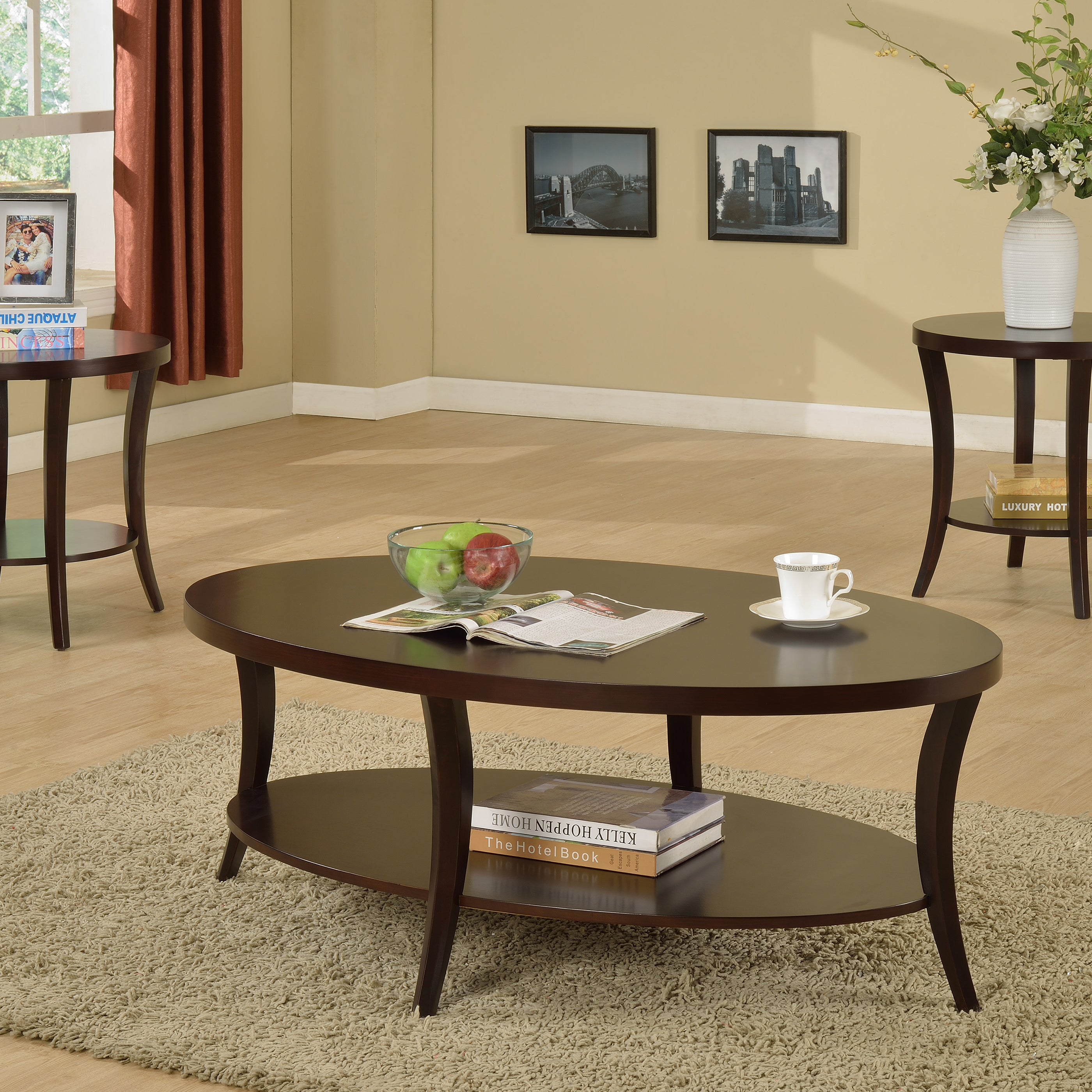 Perth 3-Piece Espresso Oval Coffee Table with End Tables Set--1