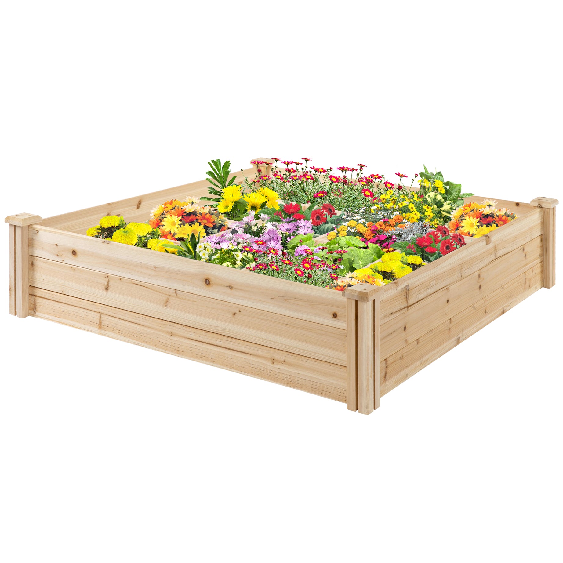 Outsunny Raised Garden Bed Kit, 4' x 4' Outdoor Wooden Planter Box with 9 Growing Grids, for Plants and Herbs--1