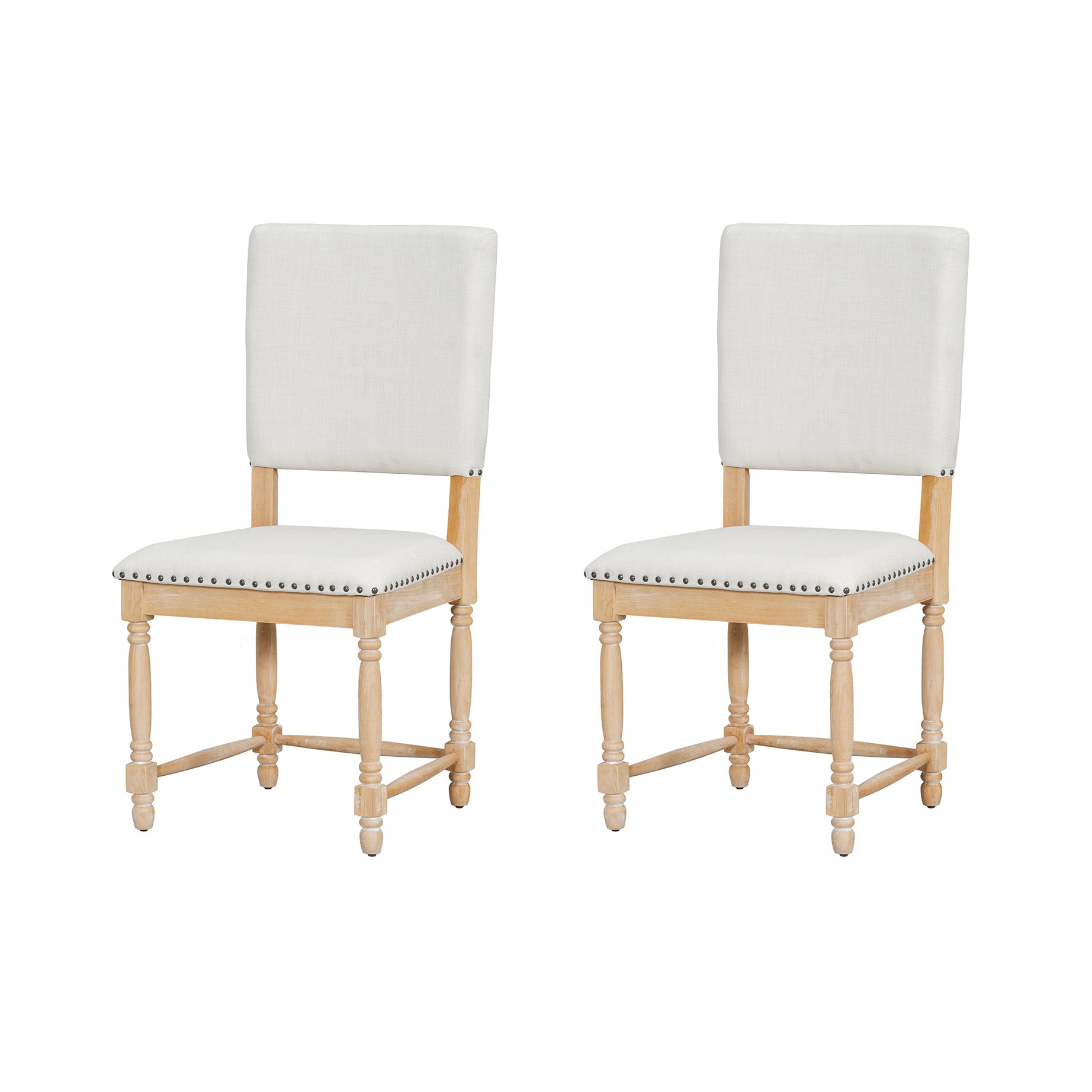 TOPMAX Vintage Traditional 2-Piece Upholstered Dining Chairs with Padded Backs, Natural--1