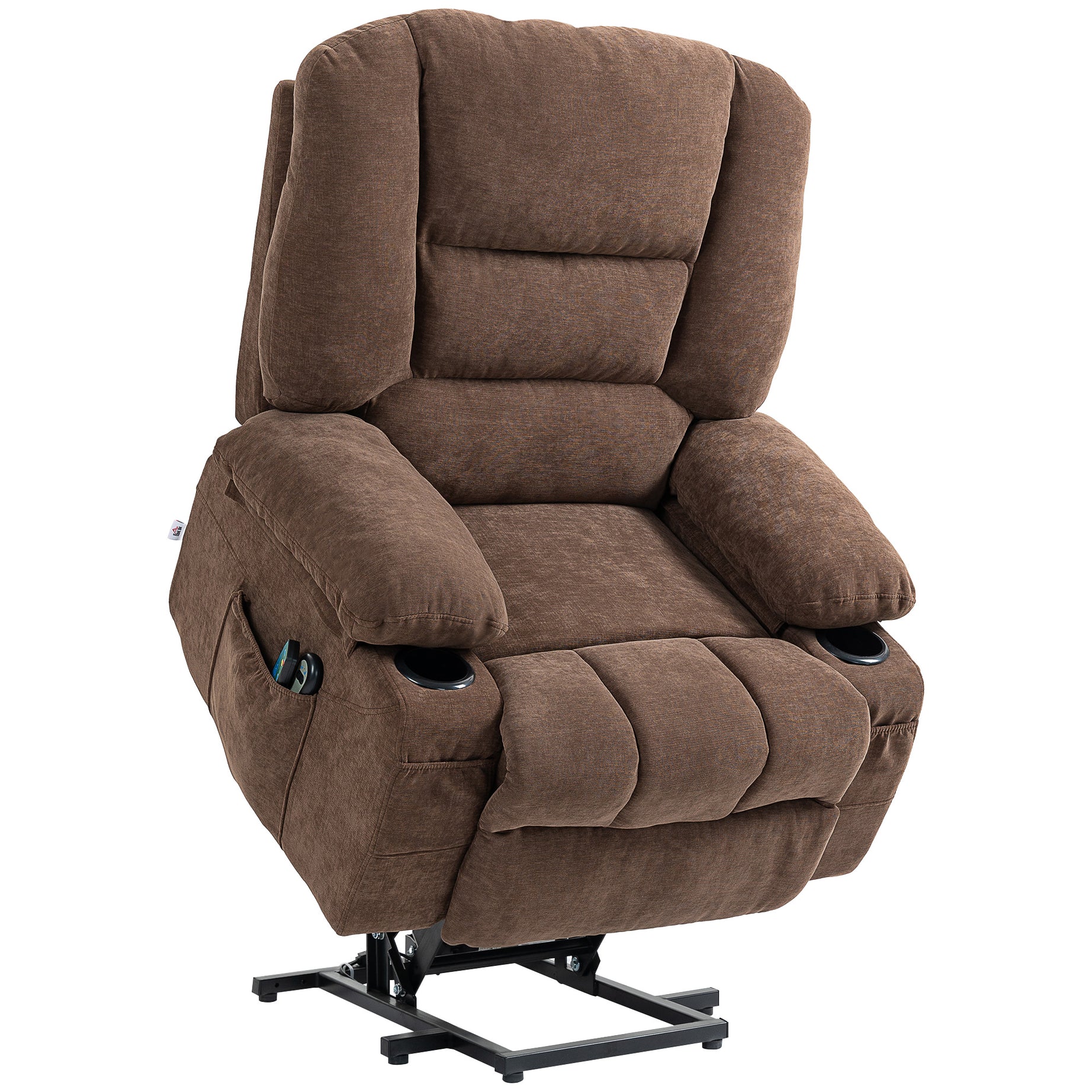 HOMCOM Power Lift Recliner Chair Sofa with Vibration Massage and Heat, Fabric Lift Chair for Elderly, Massage Recliner Chair with Remote Control, Side Pockets, Quick Assembly, Brown--1