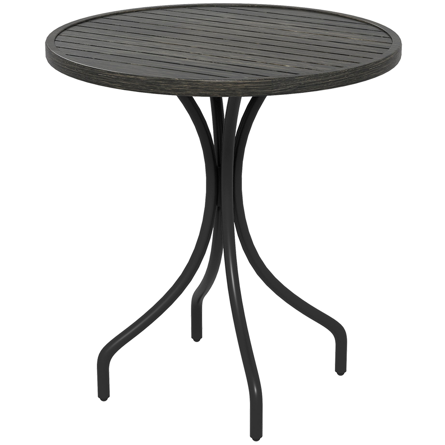 Outsunny Outdoor Side Table, 26" Round Patio Table with Steel Frame and Slat Tabletop for Garden, Backyard, Porch, Balcony, Distressed Gray--1