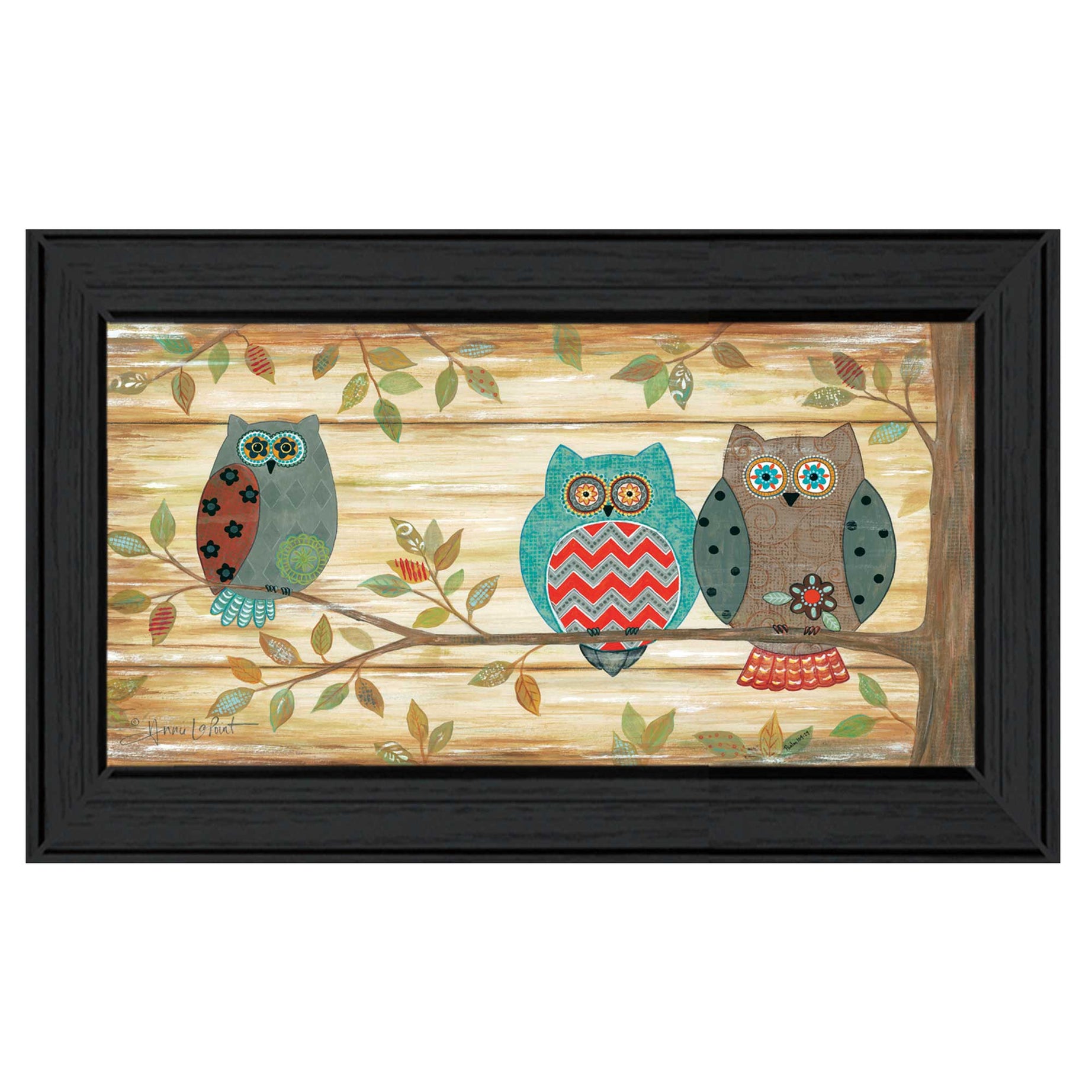 "Three Wise Owls" By Annie LaPoint, Ready to Hang Framed Print, Black Frame--1