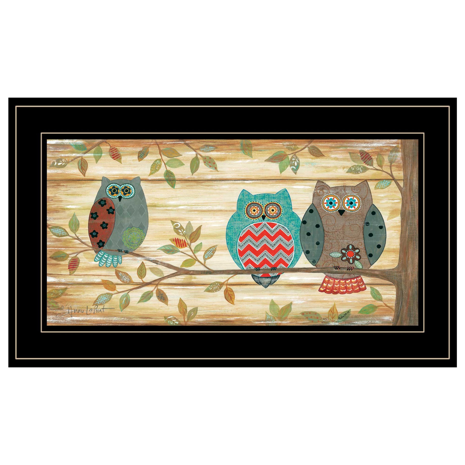 "Three Wise Owls" By Annie LaPoint, Ready to Hang Framed Print, Black Frame--1