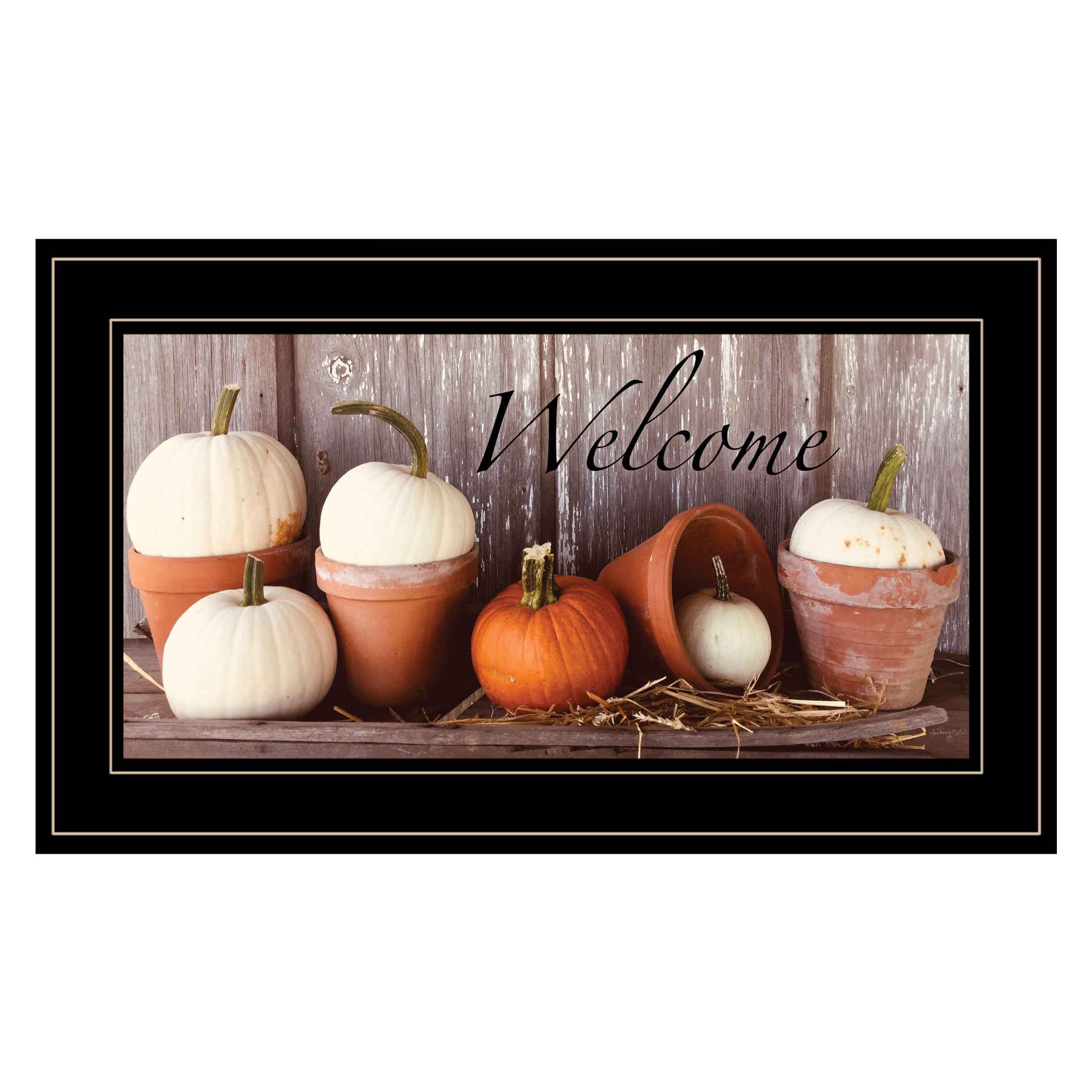 "Welcome Pumpkin Shelf" by Anthony Smith, Ready to Hang Framed Print, Black Frame--1