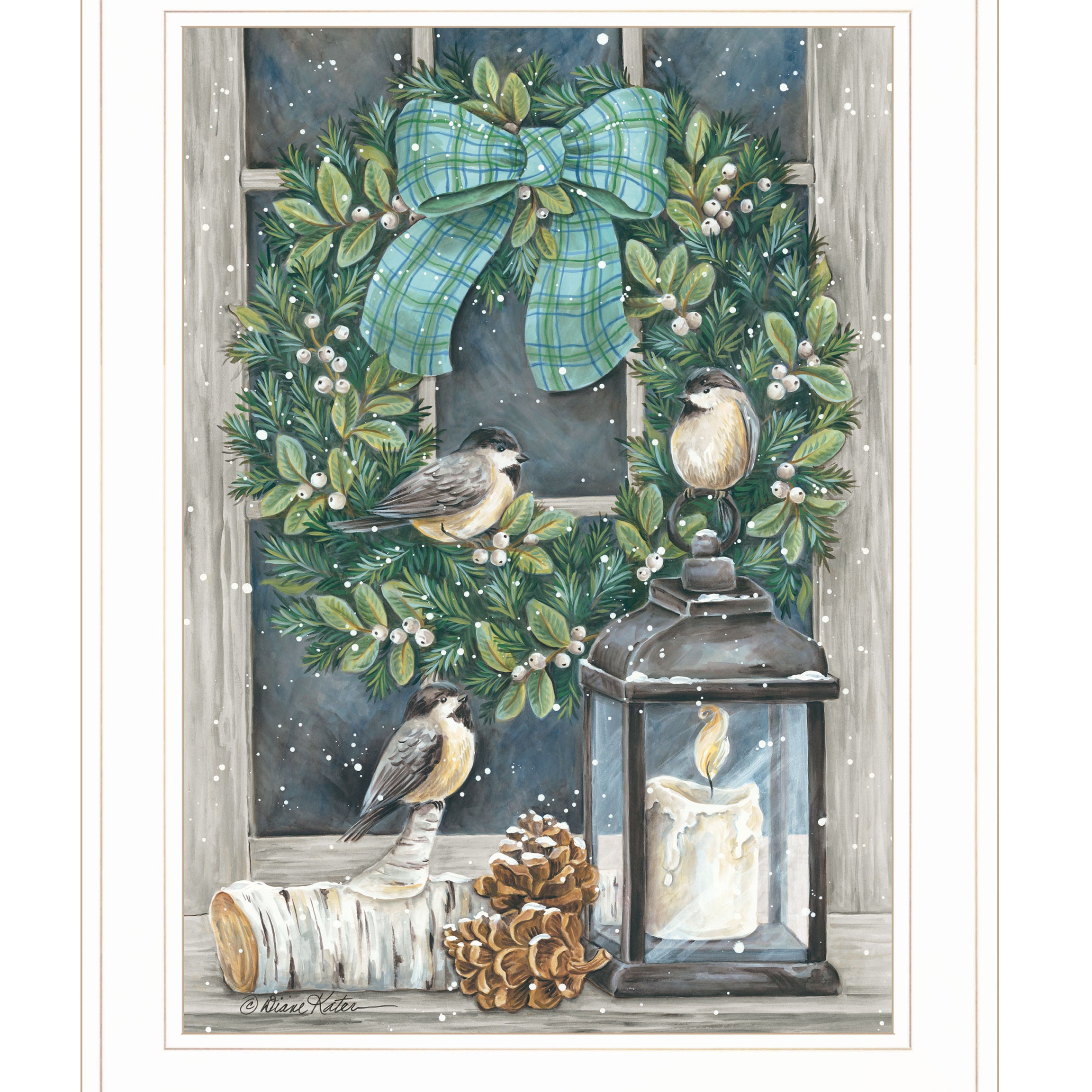 "Winter Wreath" by Diane Katter, Ready to Hang Framed Print, White Frame--1