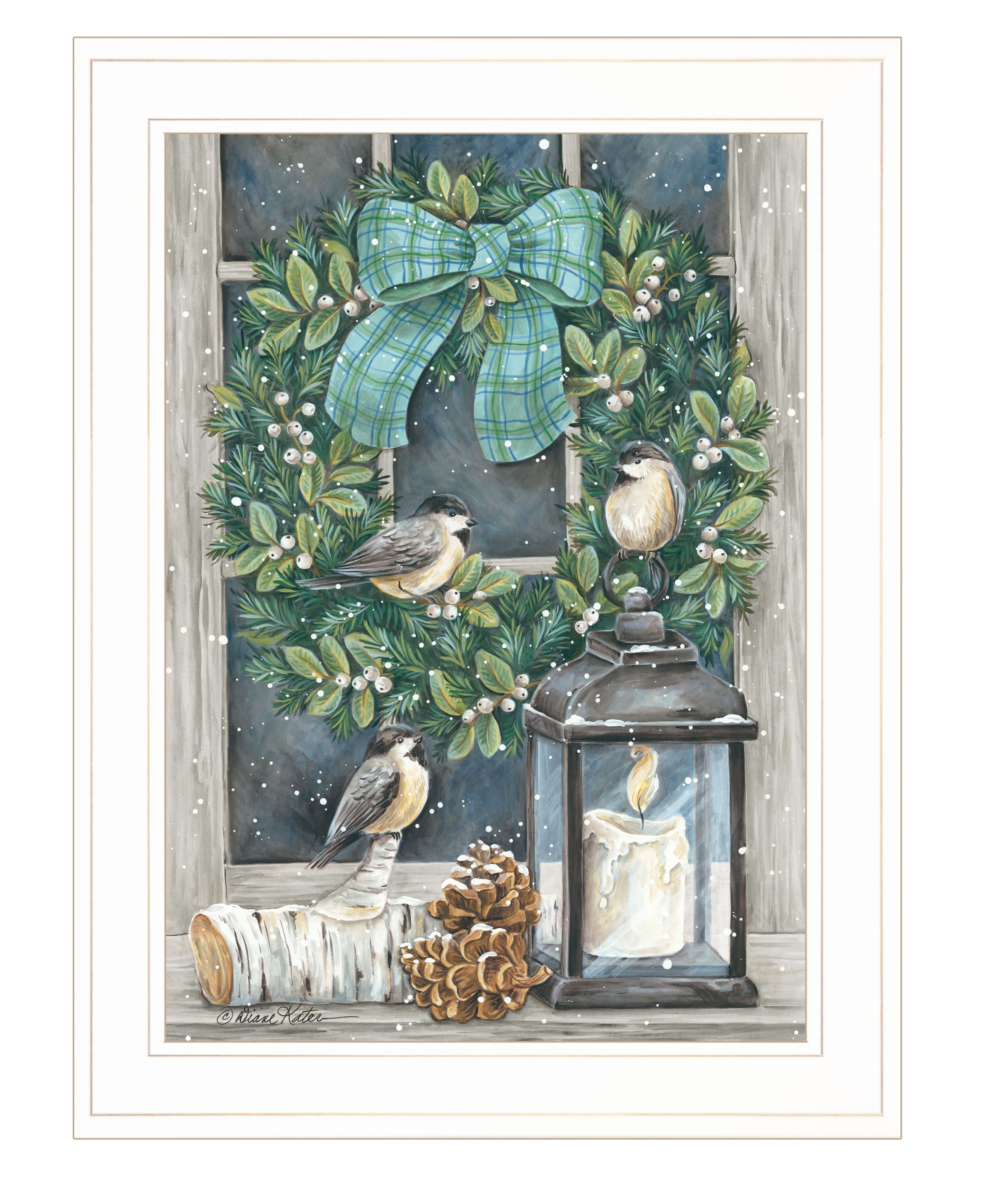 "Winter Wreath" by Diane Katter, Ready to Hang Framed Print, White Frame--1