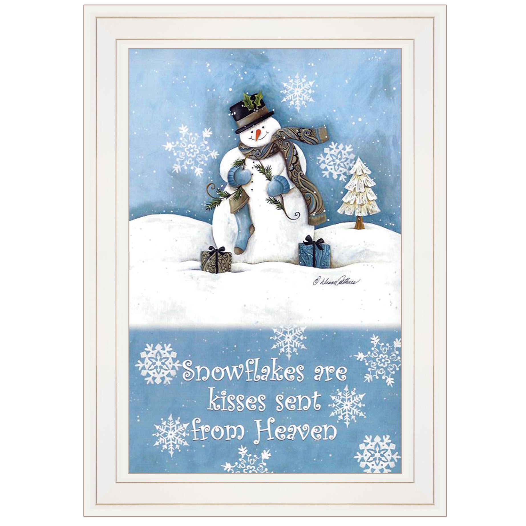 "Trendy Snowman" By Diane Kater, Ready to Hang Framed Print, White Frame--1