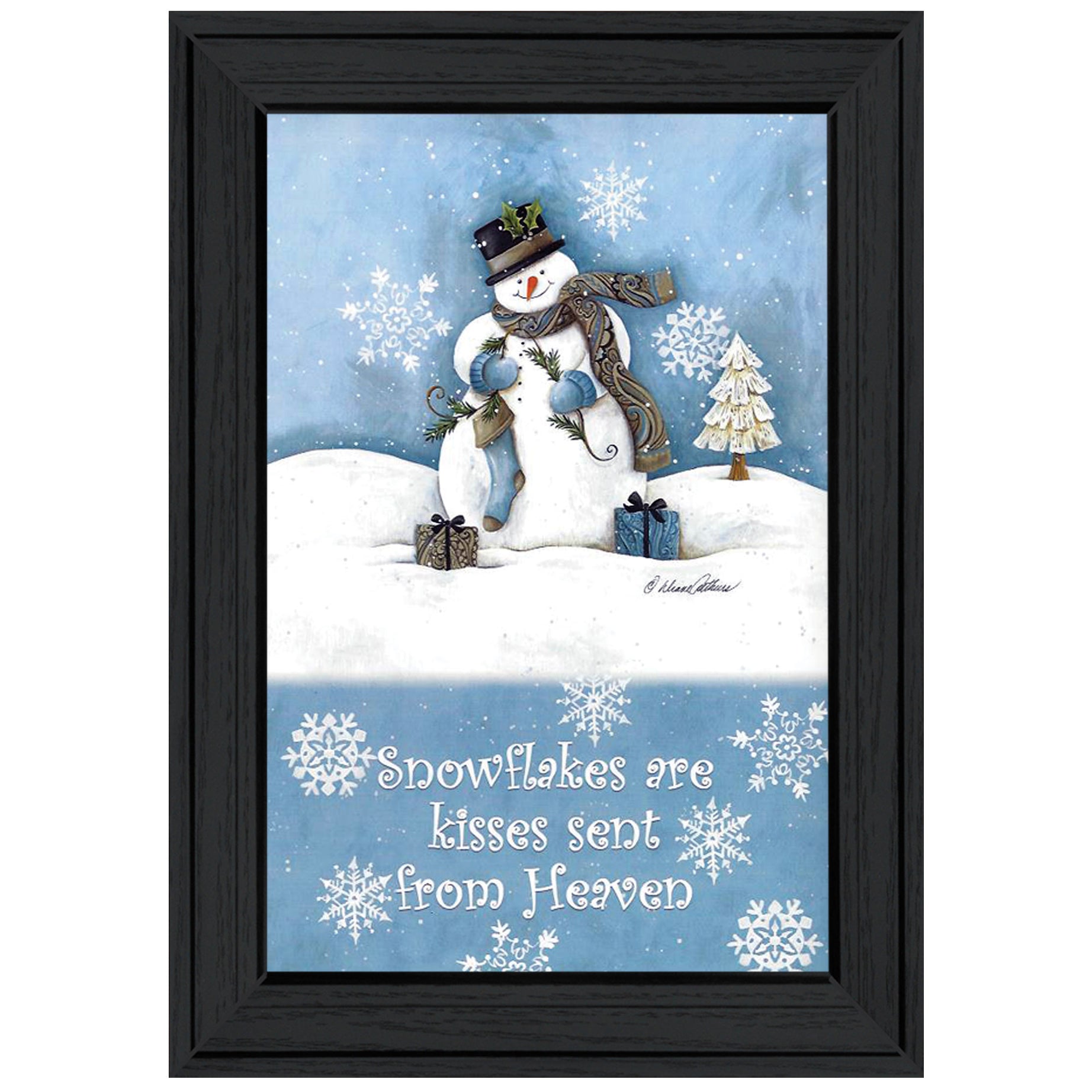 "Trendy Snowman" By Diane Kater, Ready to Hang Framed Print, Black Frame--1